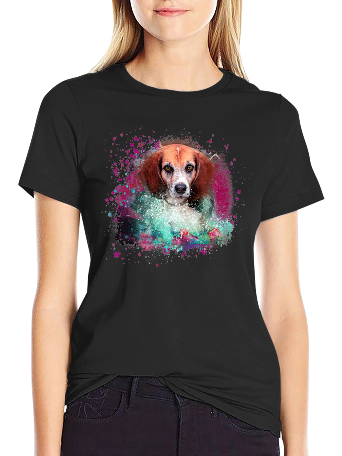 Black Dog Art T-Shirt - Beagle Portrait Tee view 2