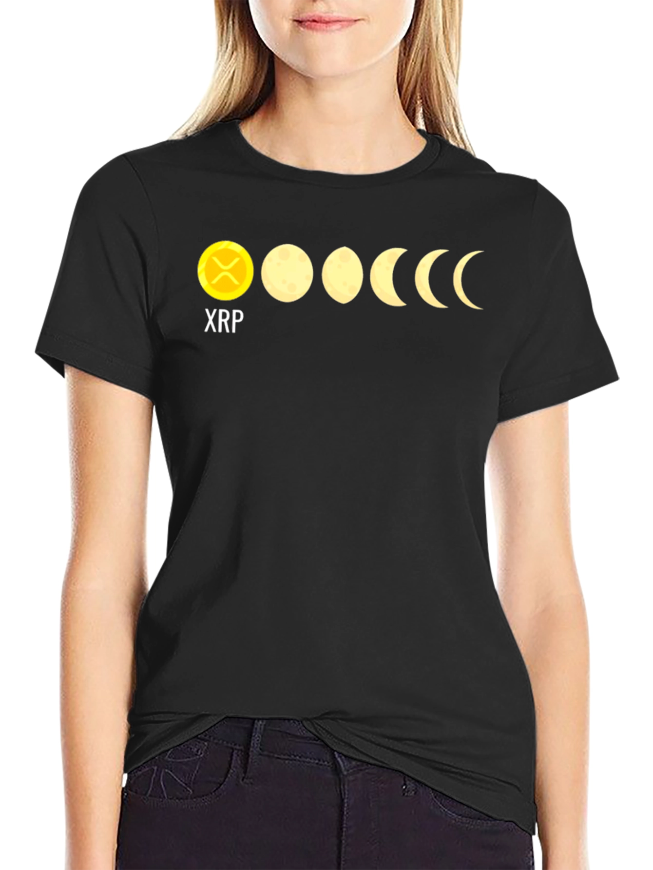 Black XRP Moon Phases Black Graphic T-Shirt view 2
