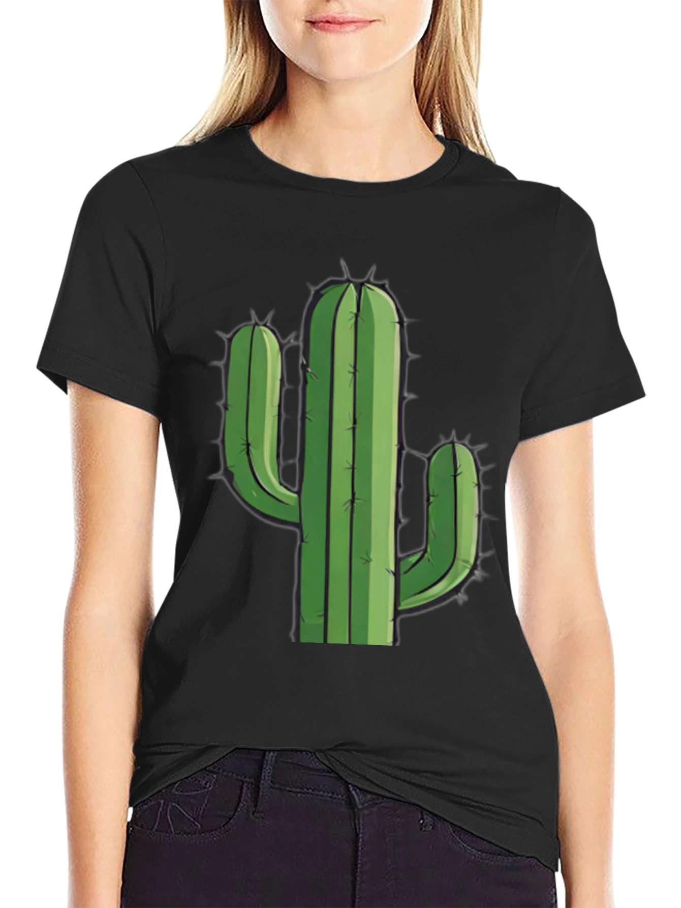 Black Cactus Graphic Tee - Black Cotton T-Shirt view 2