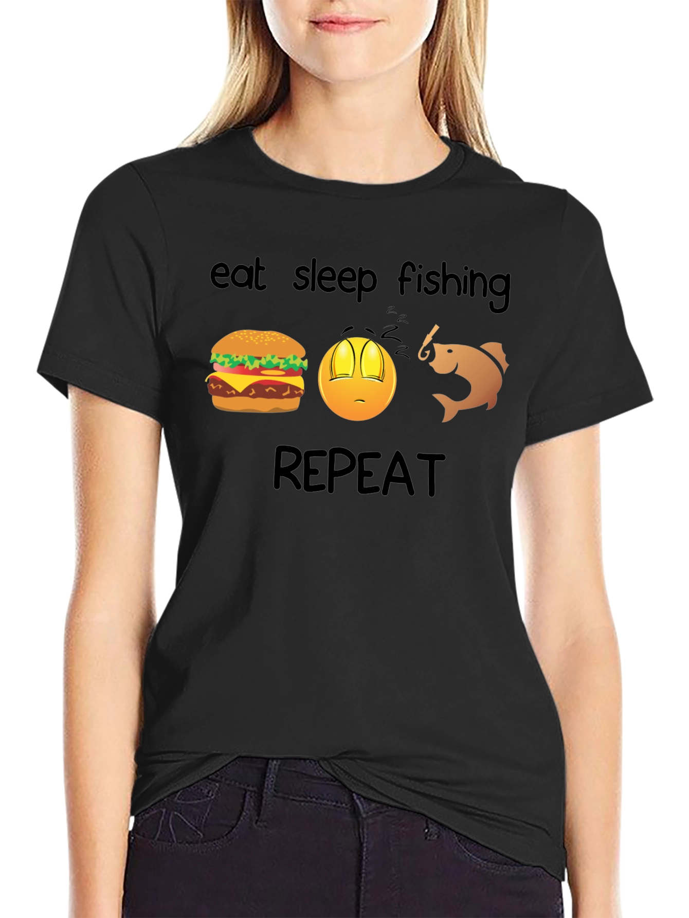 Black Eat Sleep Fishing Repeat T-Shirt view 2