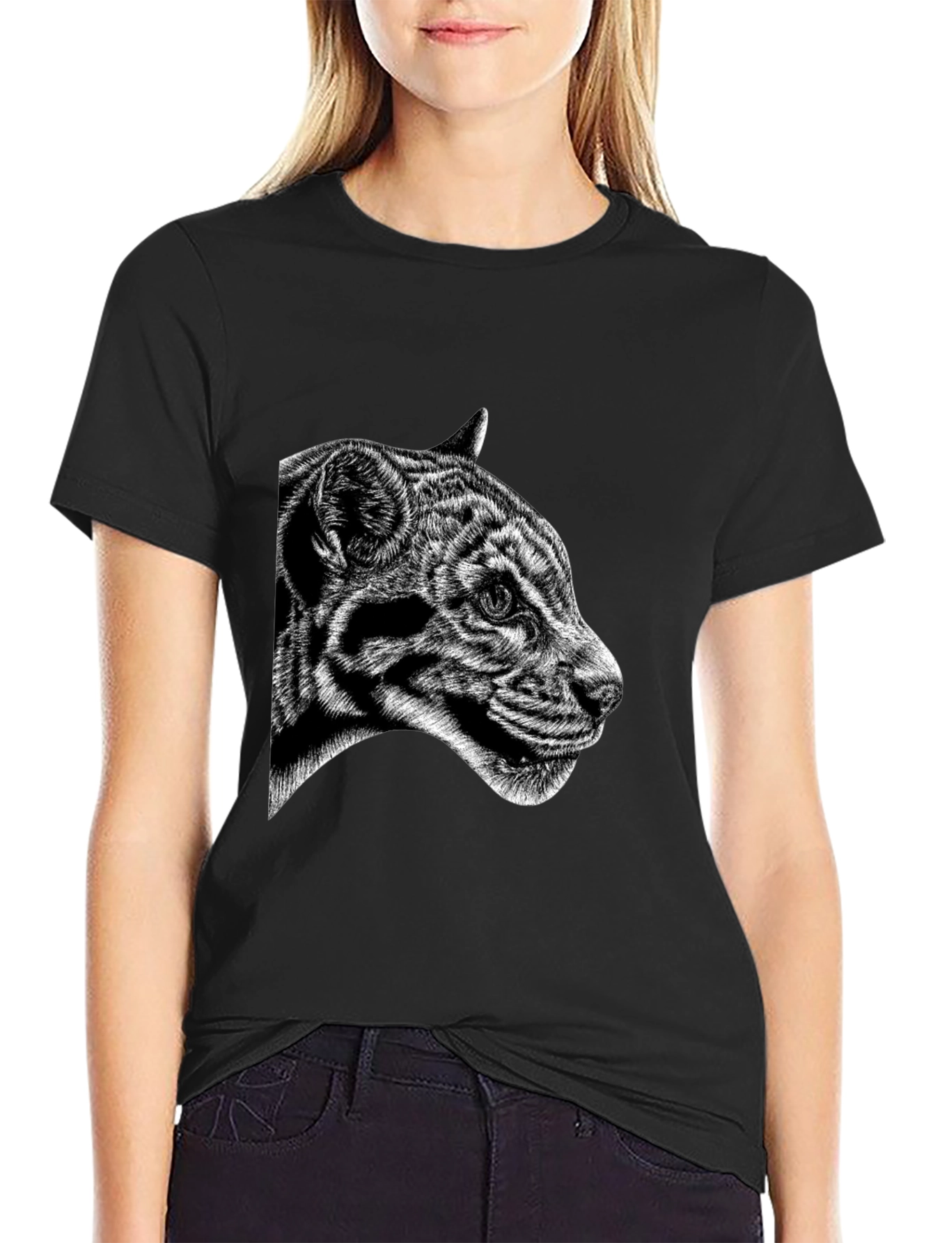 Black Black Tee with Clouded Leopard Design view 2