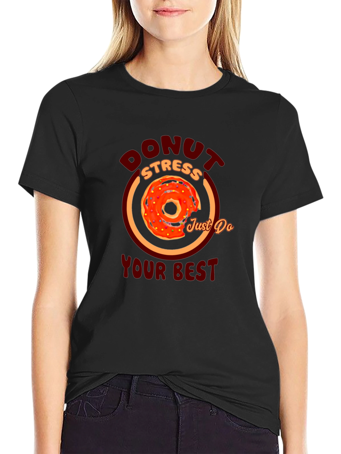 Black Donut Stress Graphic T-Shirt - Motivational Tee view 2