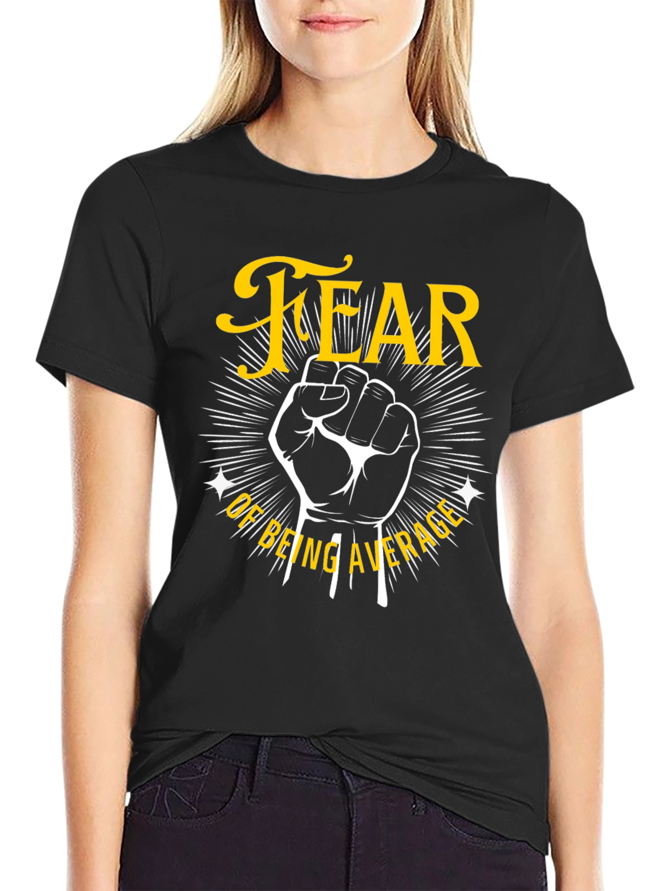 Black Fear of Being Average Graphic Tee - Motivational T-Shirt view 2
