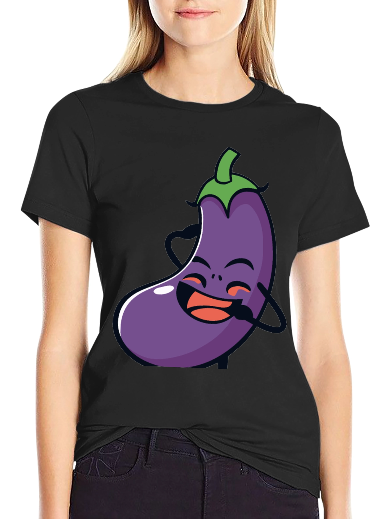 Funny Eggplant Graphic Tee - Black Cotton T-Shirt - 2