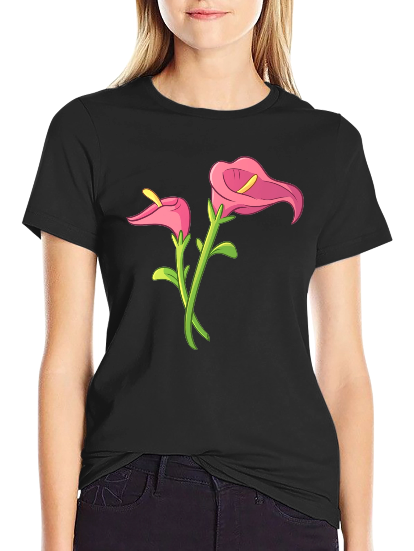 Black Floral Graphic Tee - Calla Lily Design view 2