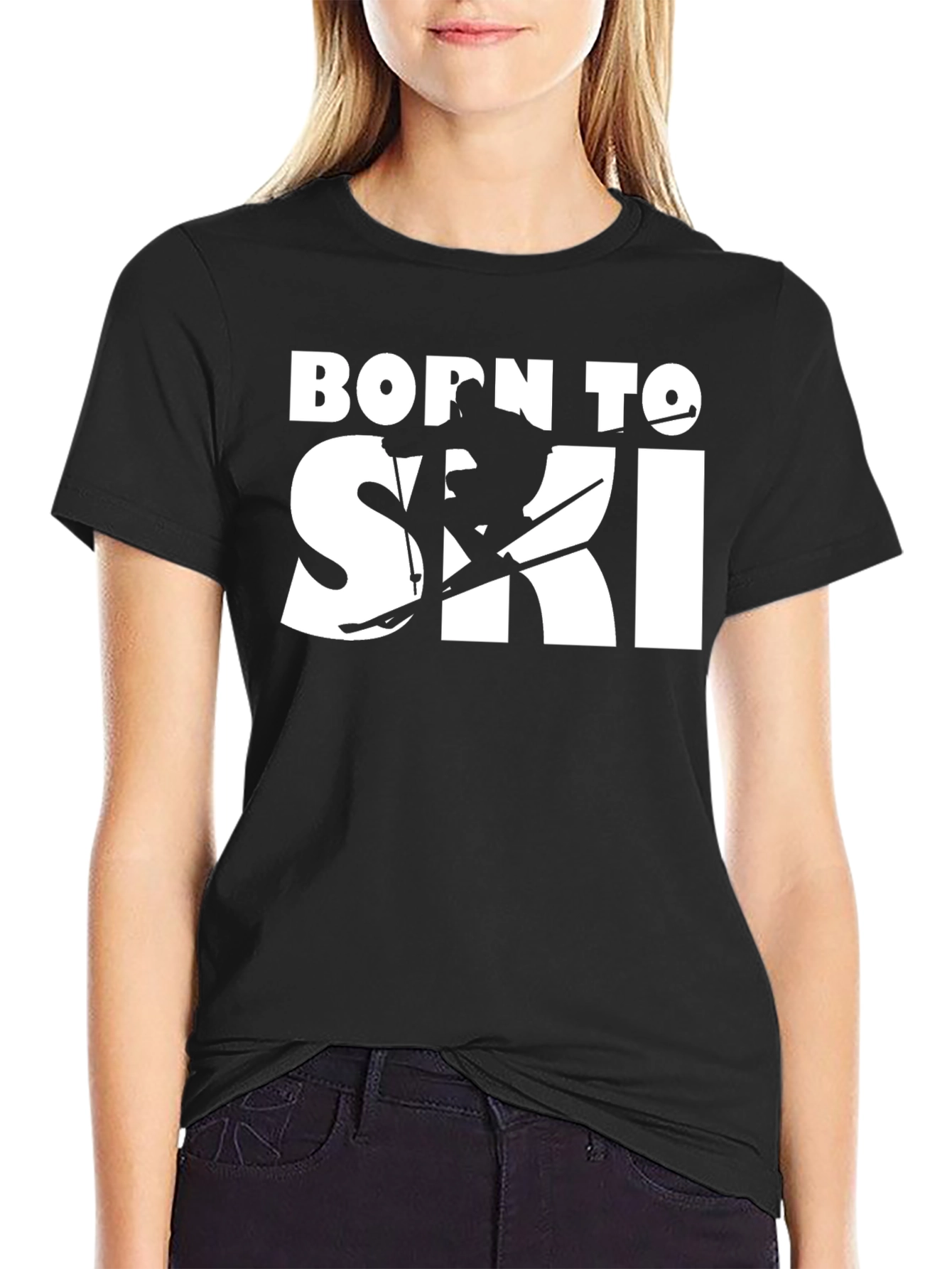 Black Born To Ski Black T-Shirt view 2