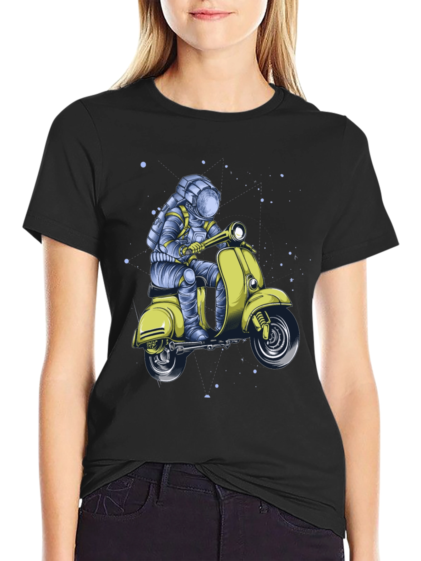 Black Astronaut on Scooter Graphic Tee - Black view 2