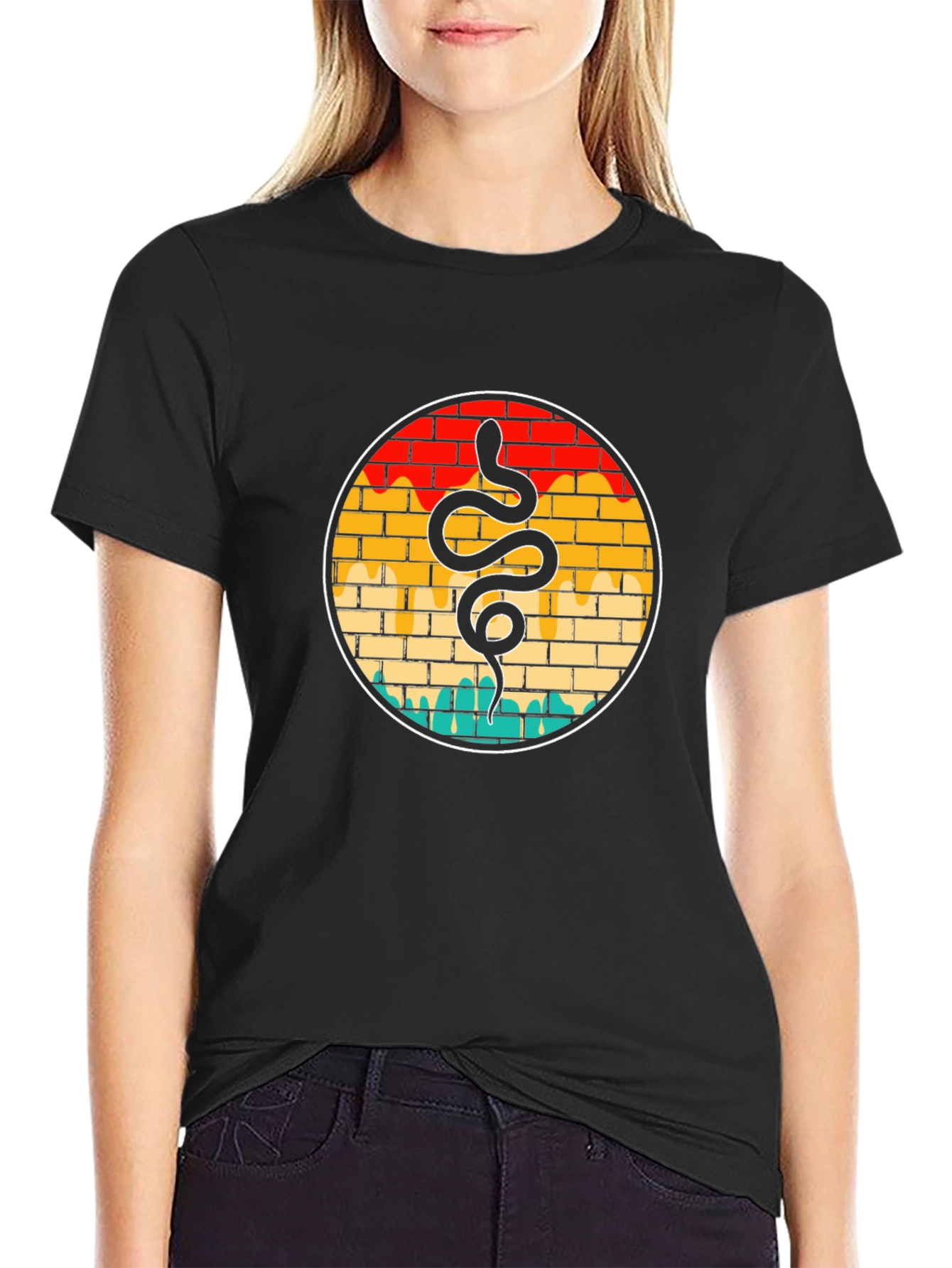 Black Snake Graphic Tee - Retro Brick Wall Design view 2