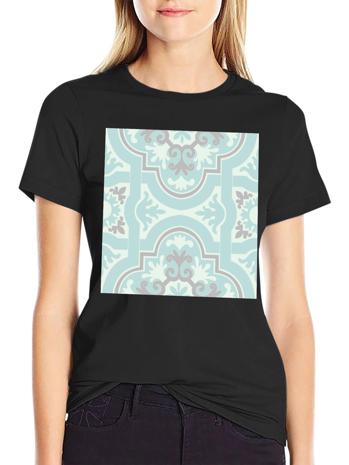 Black Patterned Graphic Tee - Stylish Casual Wear view 2