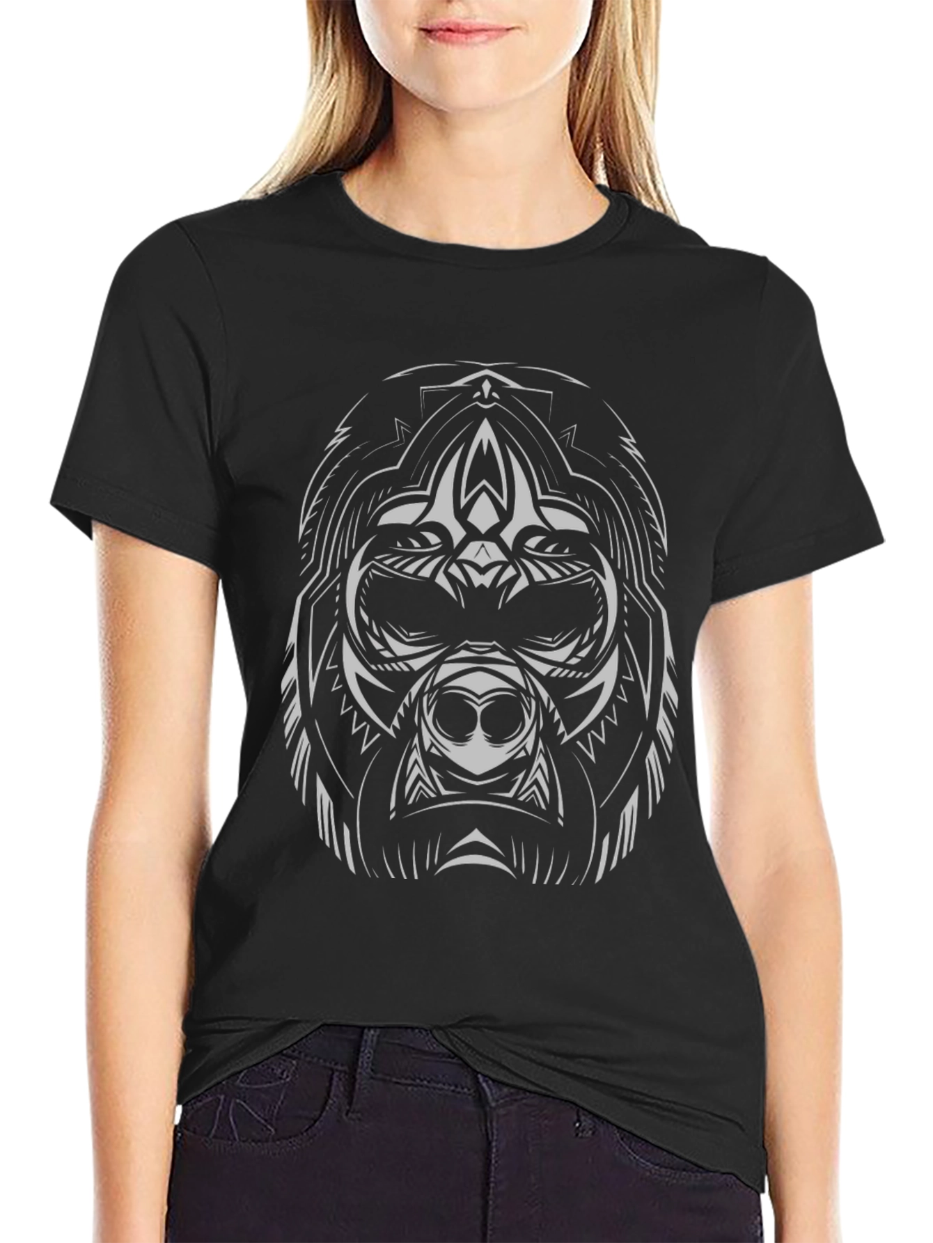 Black Tribal Gorilla Graphic Tee - Black view 2