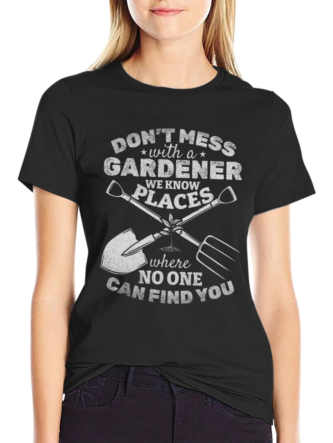 Black Don't Mess With a Gardener T-Shirt view 2