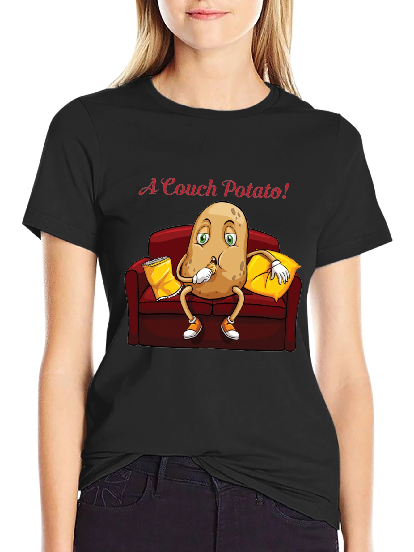 Black Couch Potato T-Shirt - Funny Cartoon Graphic Tee view 2