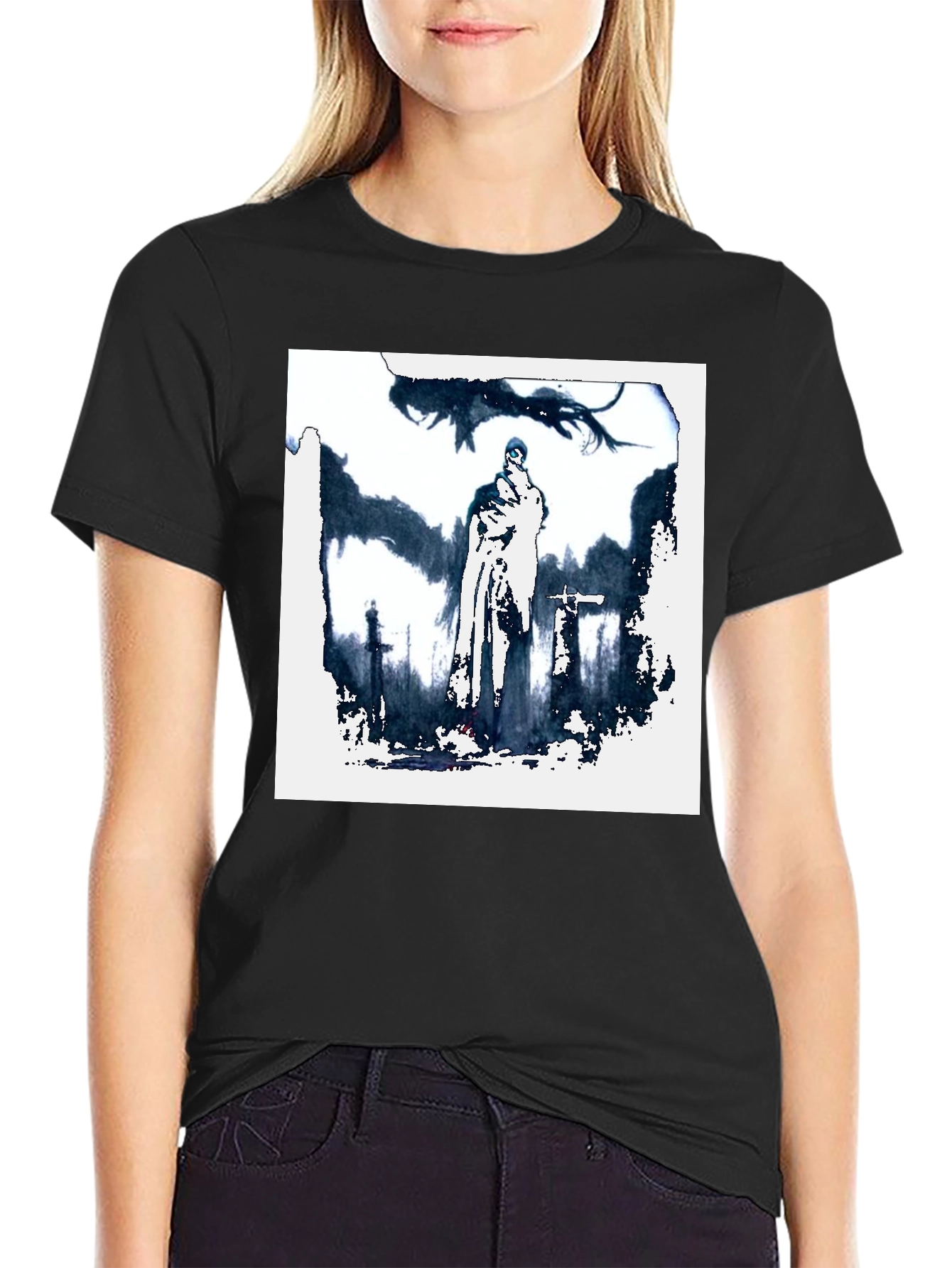 Black Mystic Knight Graphic Tee - Black Cotton T-Shirt view 2