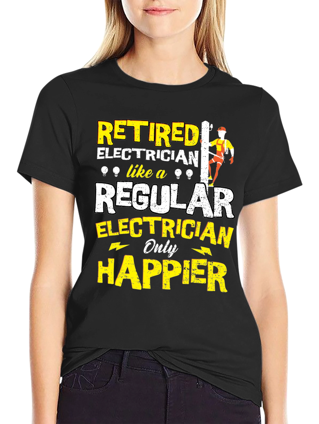 Black Retired Electrician Humor T-Shirt view 2