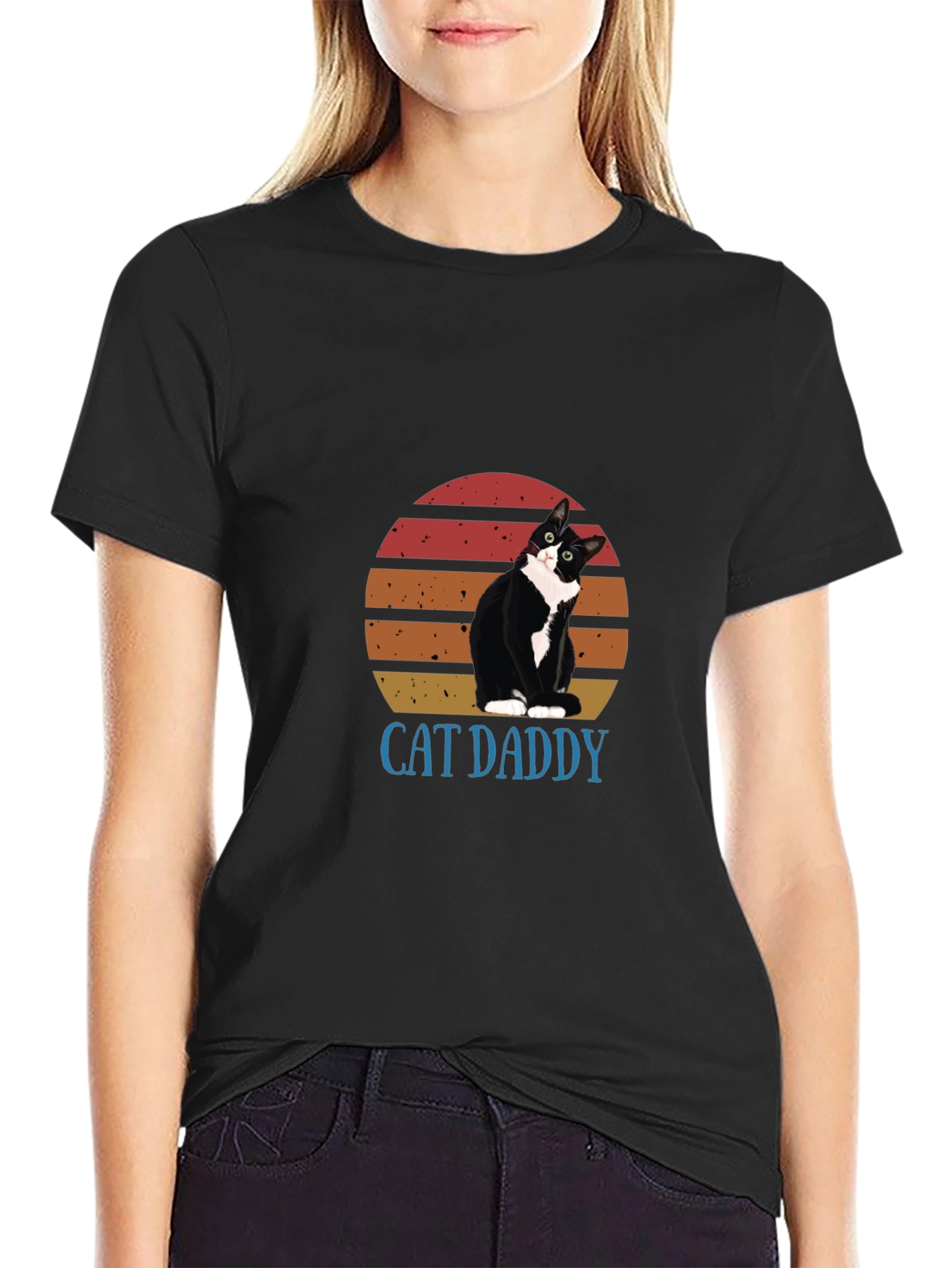 Black Cat Daddy Graphic Tee - Black Cotton T-Shirt view 2
