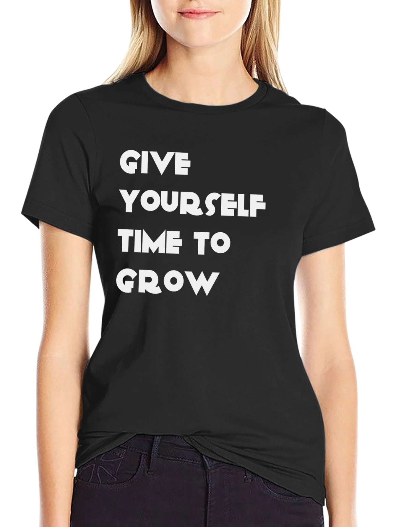 Black Inspirational "Give Yourself Time to Grow" Graphic Tee view 2