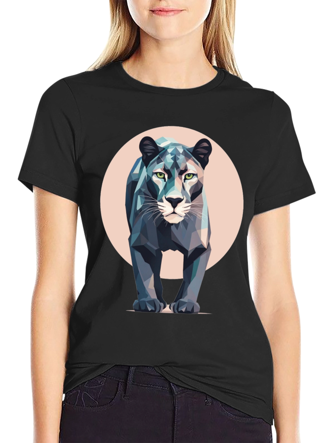 Black Geometric Panther T-Shirt - Modern Animal Print view 2