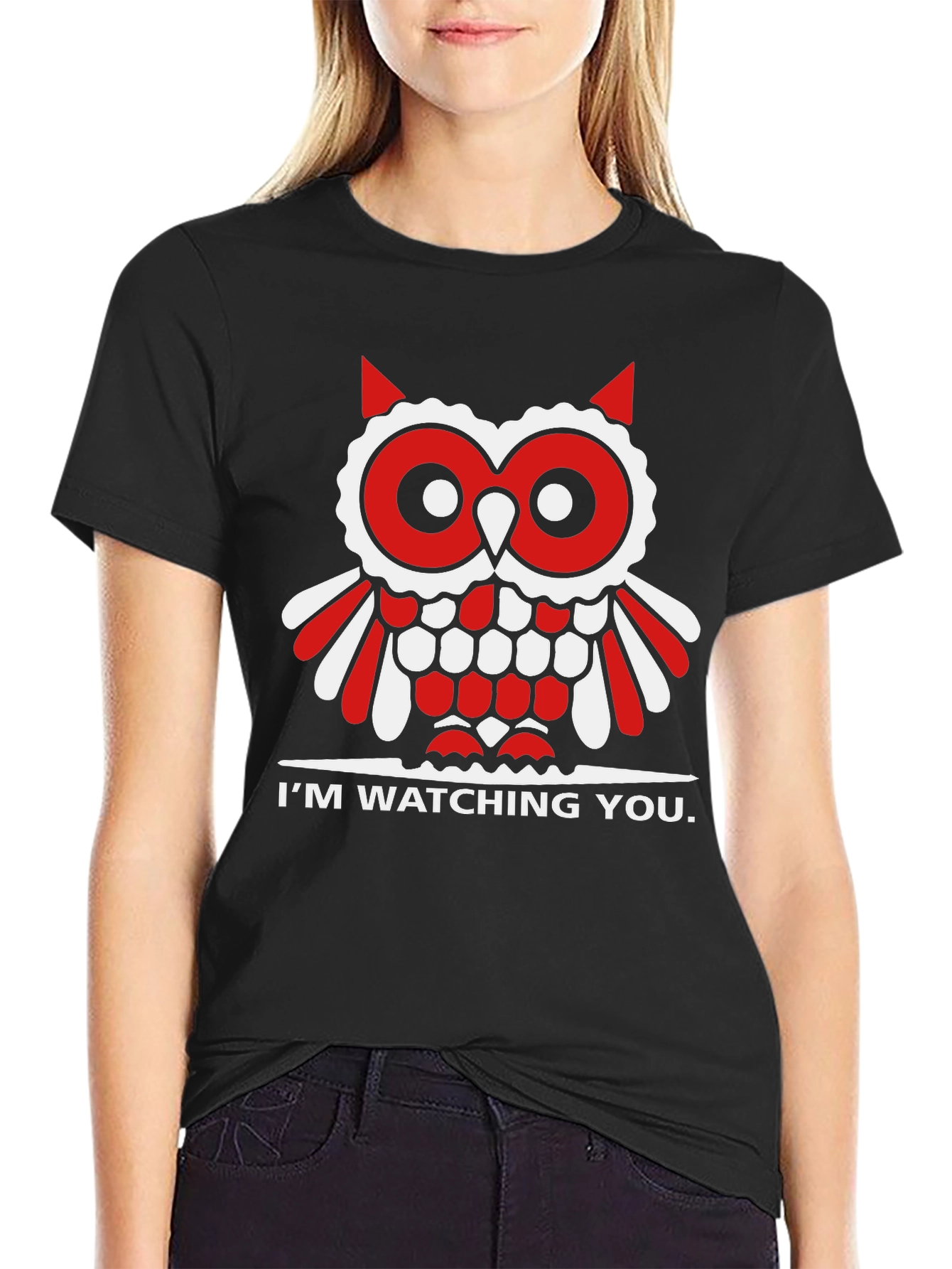 Black Owl I'm Watching You Graphic Tee view 2