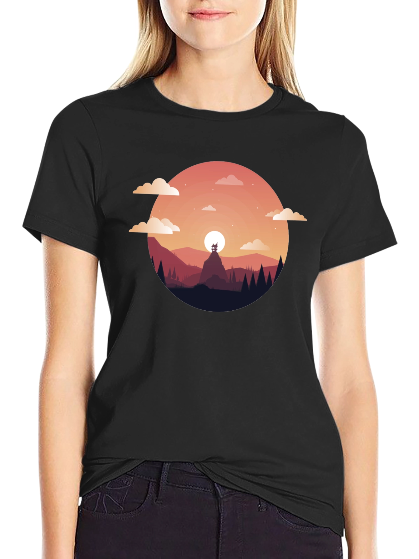 Black Sunset Mountain Graphic Tee - Black T-Shirt view 2