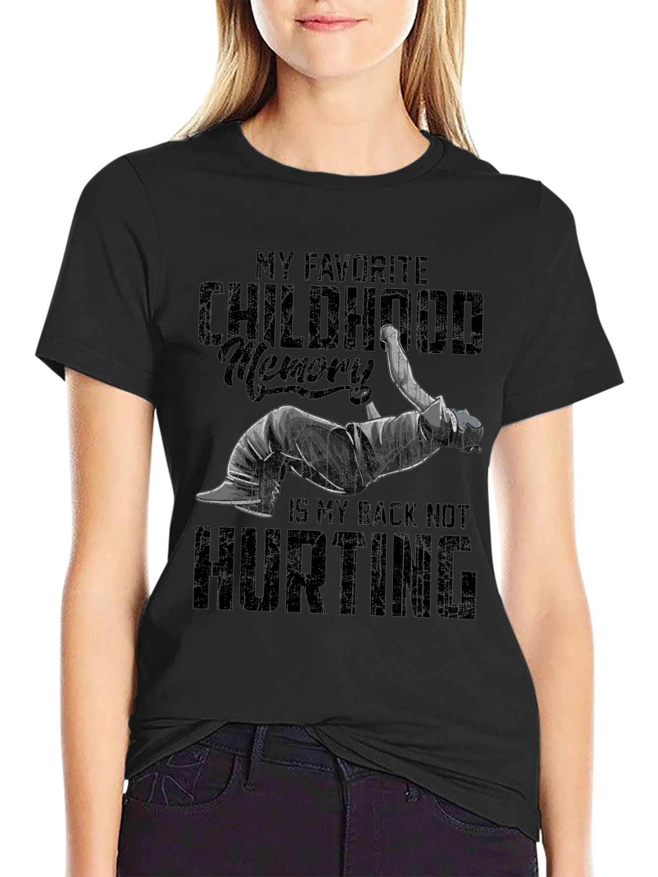 Black Funny Back Pain T-Shirt - Childhood Memory view 2