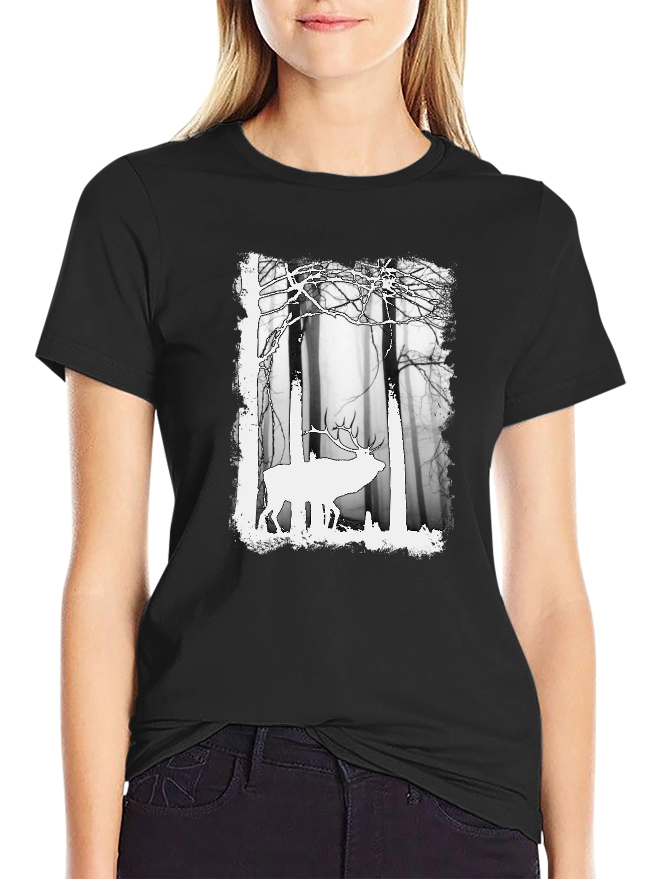 Black Elk in Forest Graphic Tee - Men's Black T-Shirt view 2