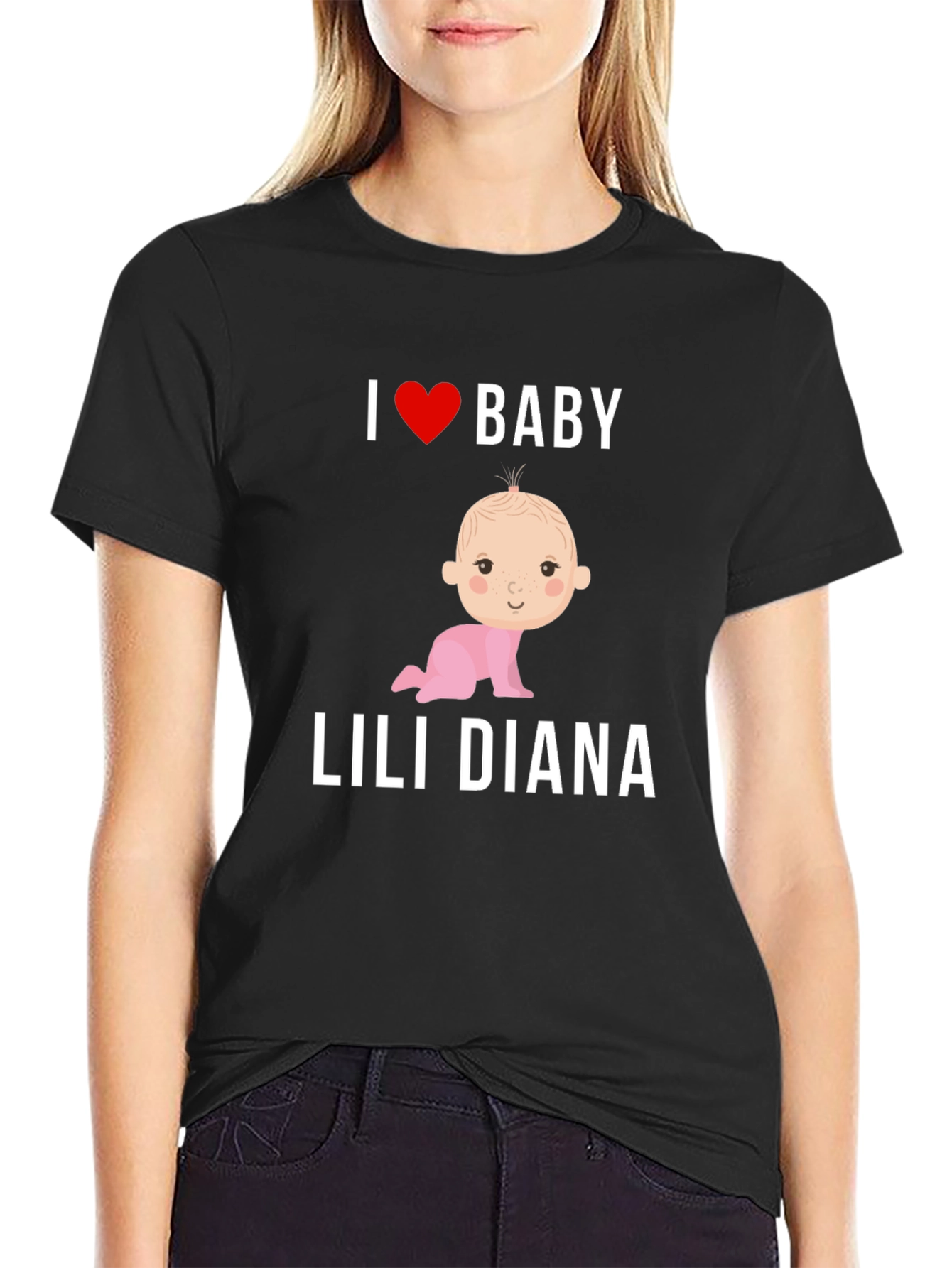 Black I Love Baby Lili Diana T-Shirt, Cute Baby Tee view 2