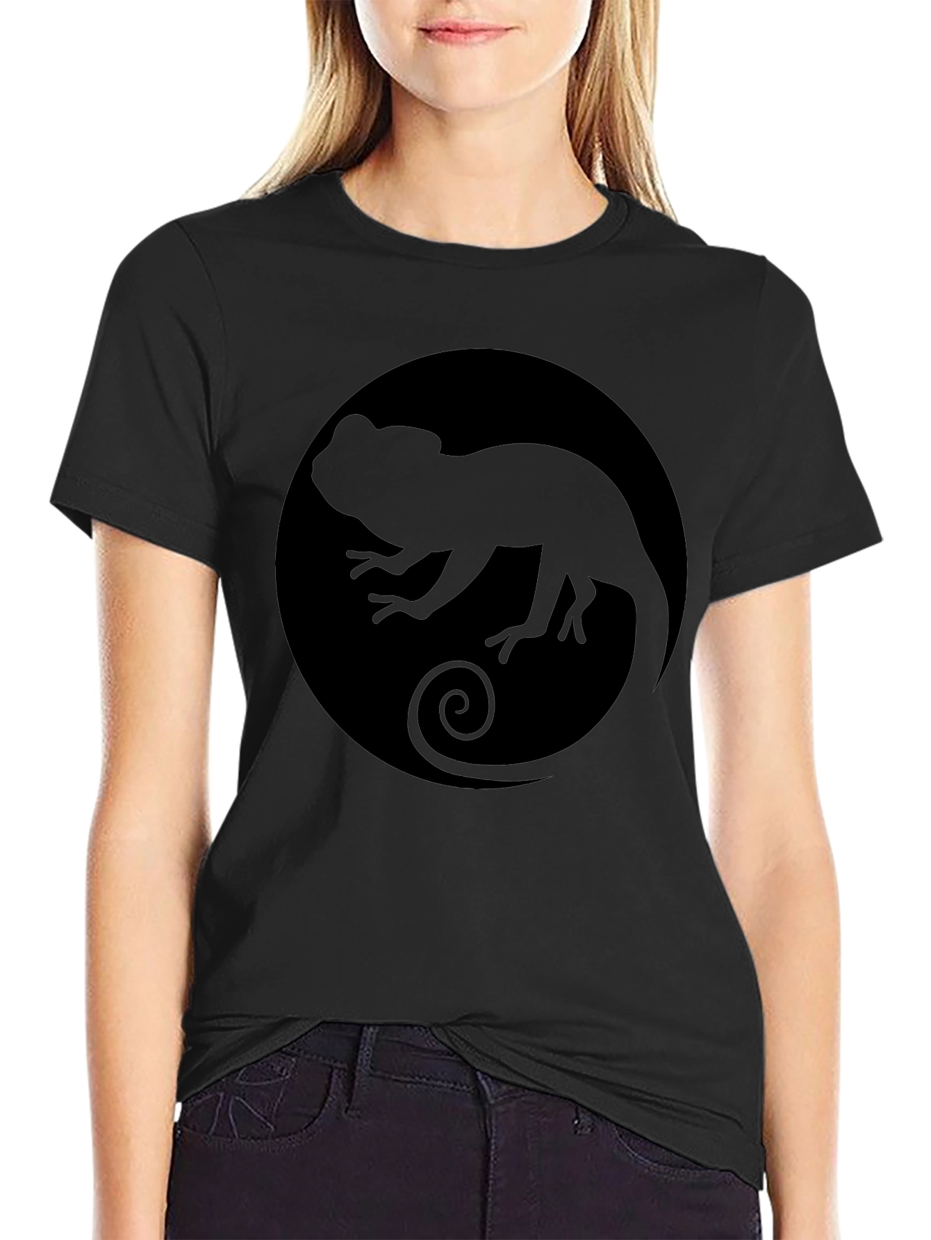 Black Chameleon Circle Graphic Tee - Black view 2