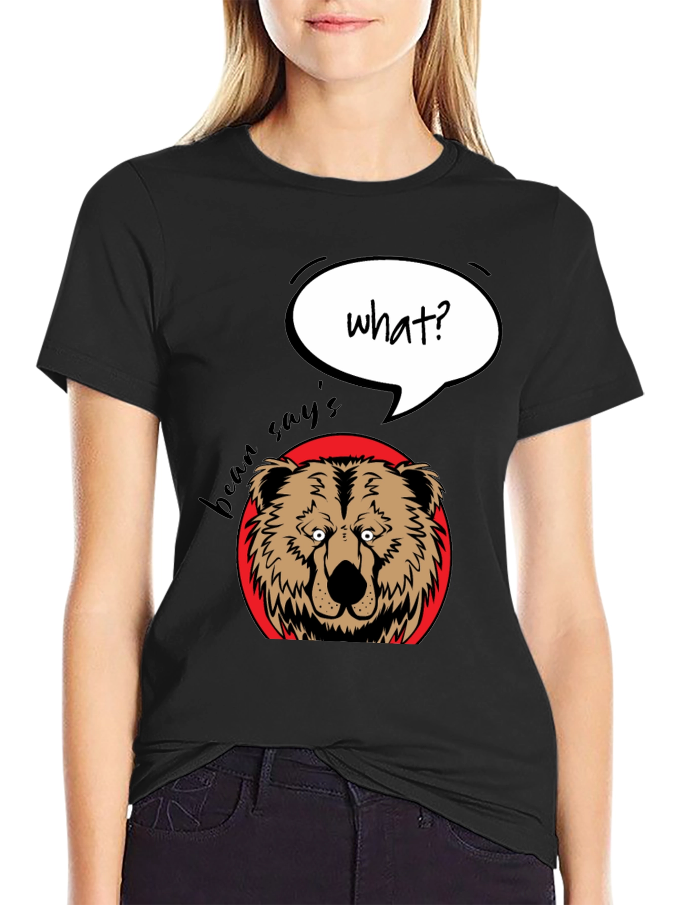 Black Funny Bear What? Graphic T-Shirt view 2