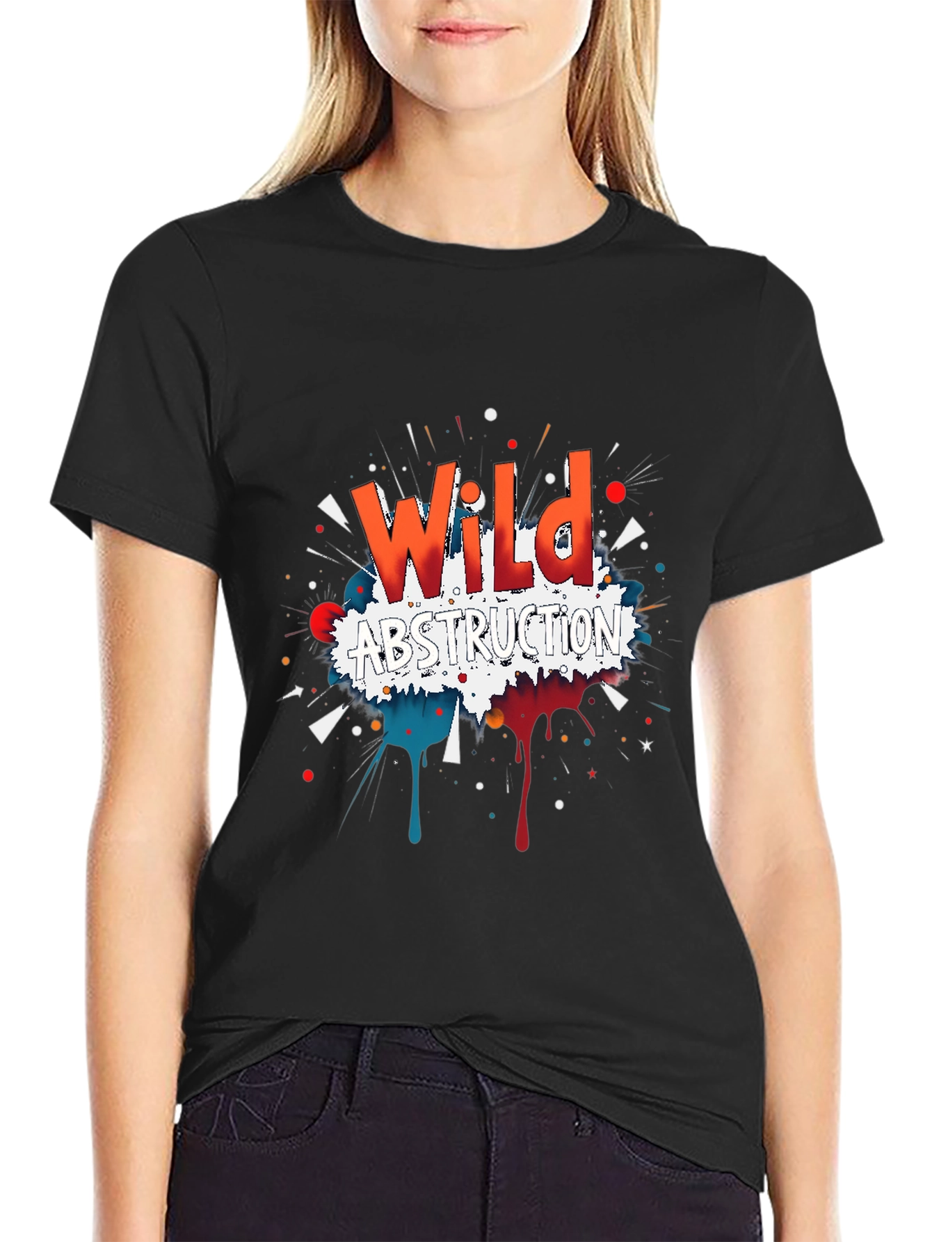 Black Wild Abstraction Graphic Print Black T-Shirt view 2