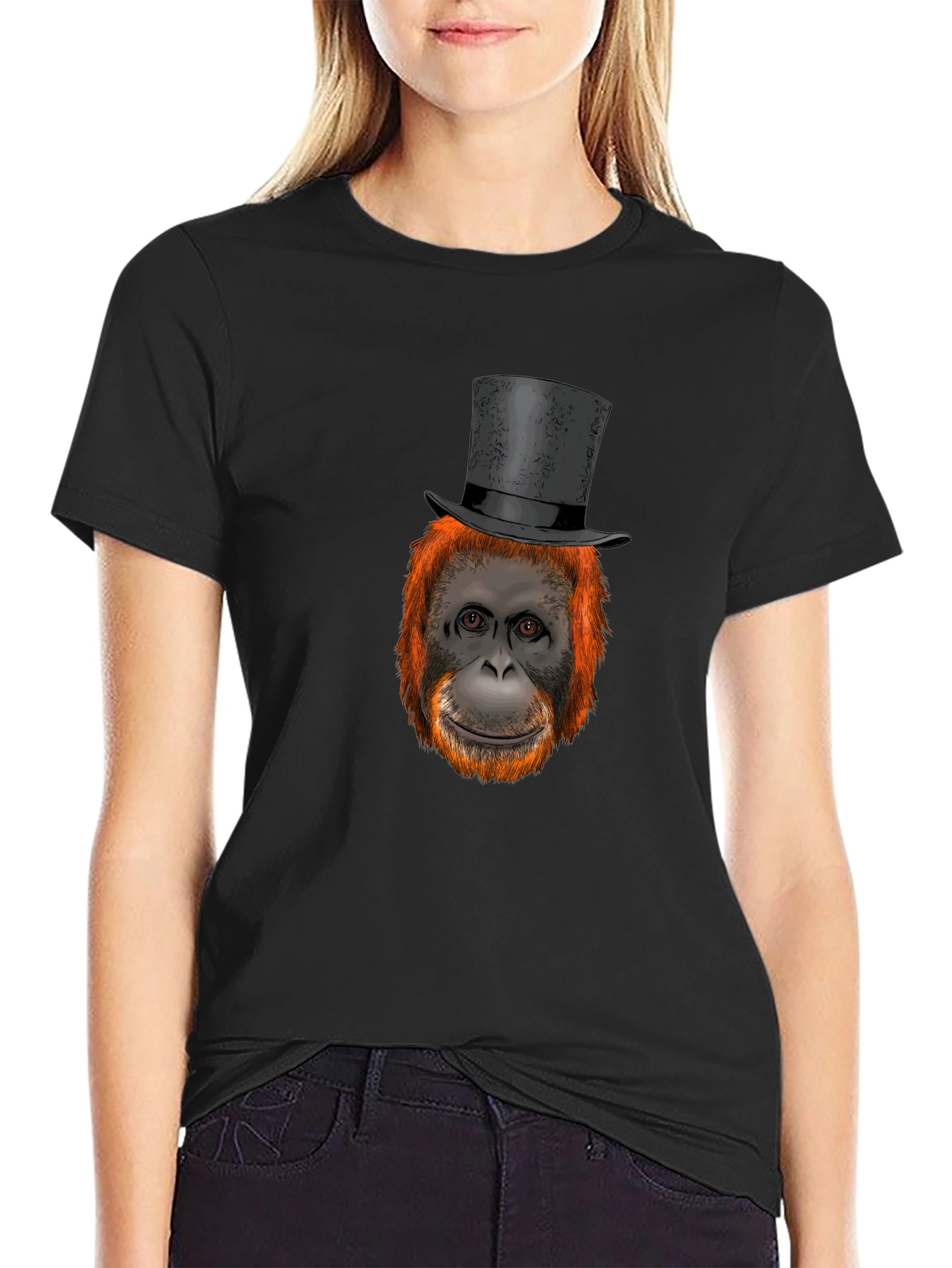Black Orangutan Top Hat Graphic T-Shirt view 2