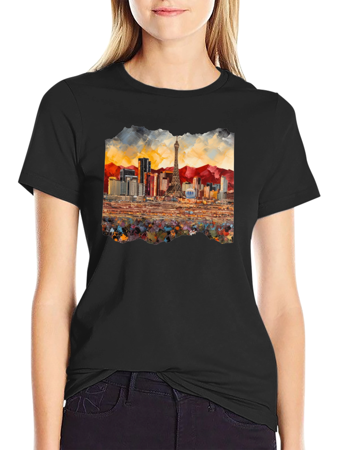 Black Las Vegas Skyline Black T-Shirt view 2