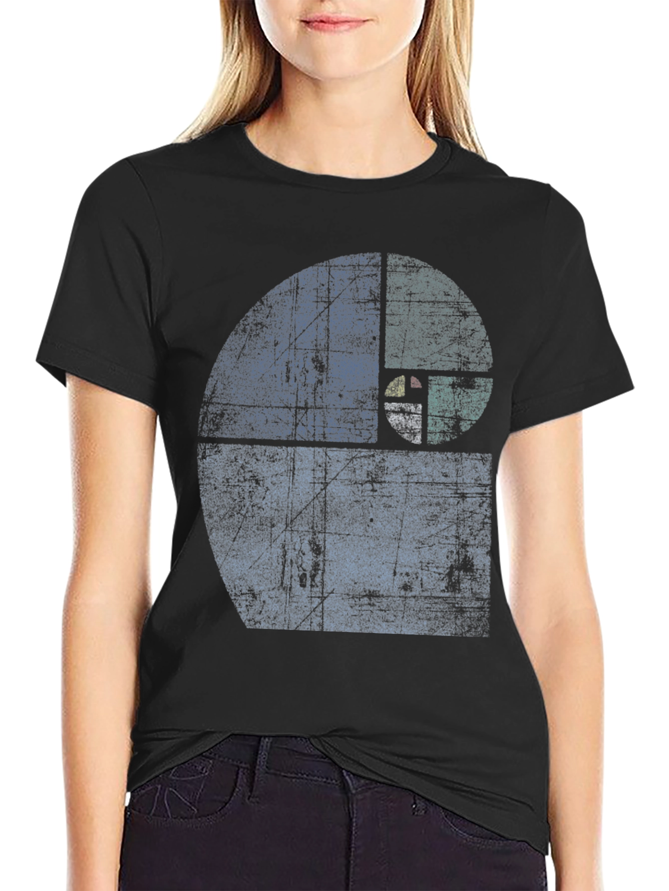 Black Fibonacci Sequence Graphic T-Shirt - Distressed Style view 2