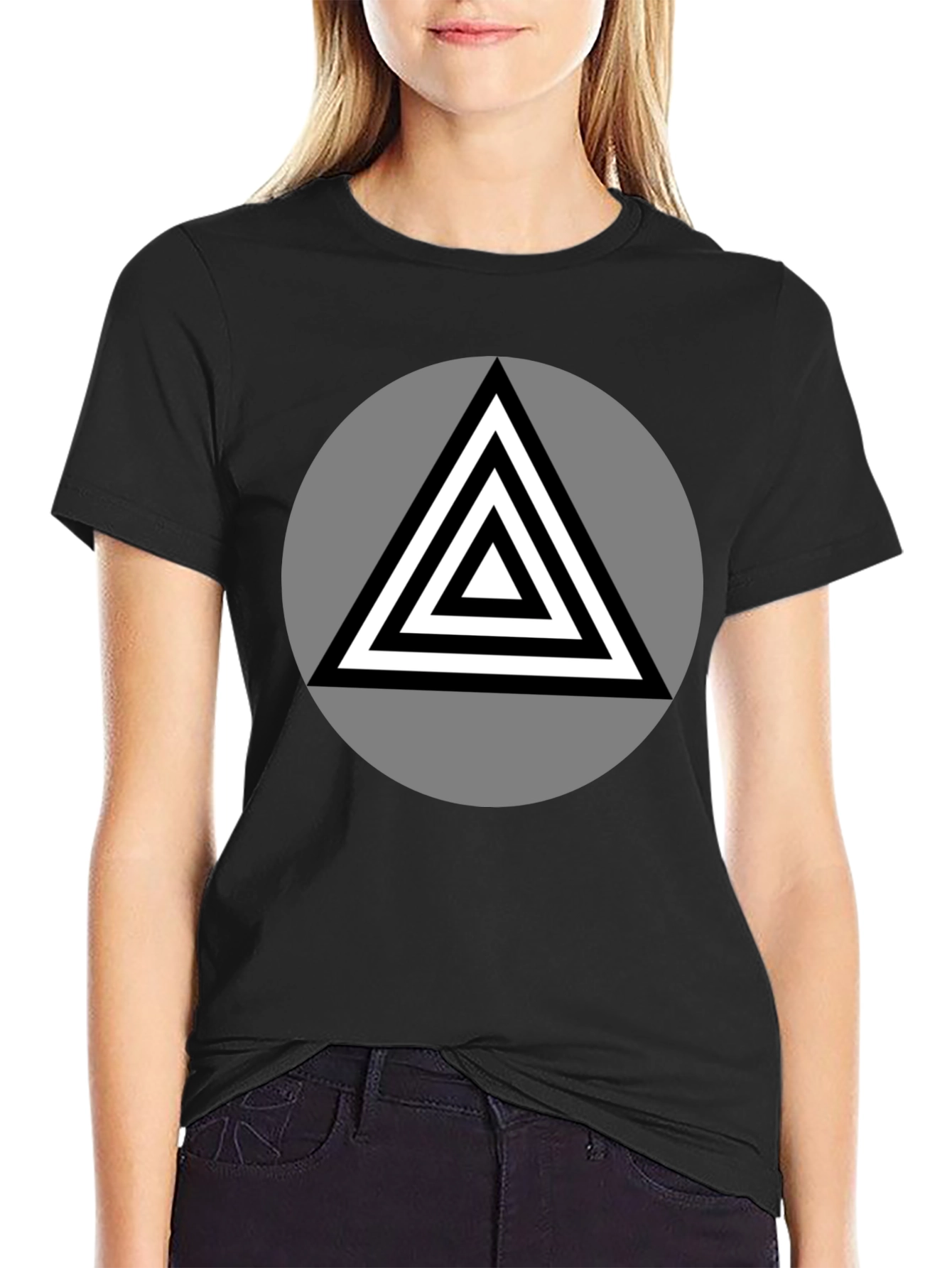 Black Geometric Triangle Graphic T-Shirt view 2