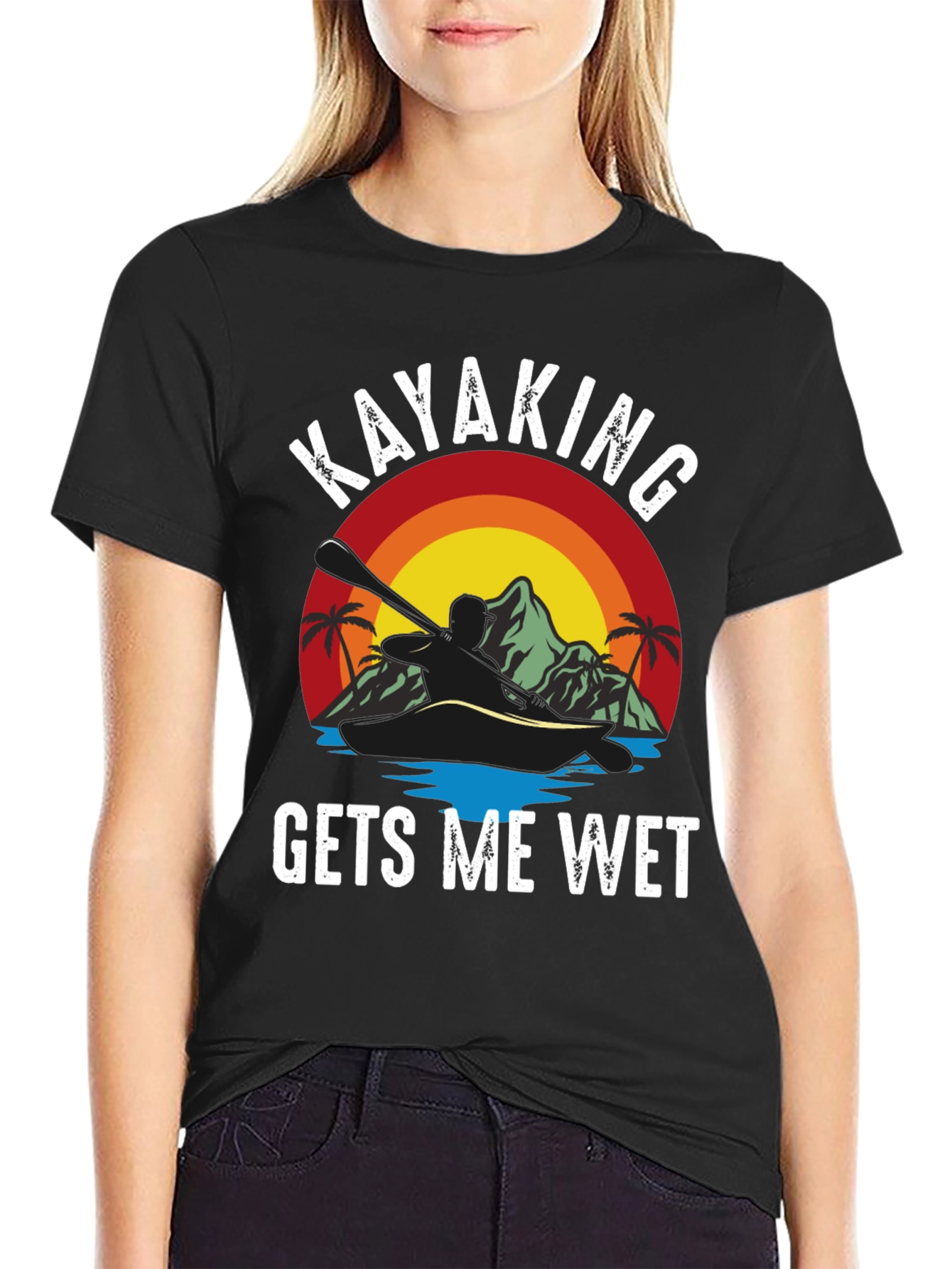 Black Kayaking Gets Me Wet Funny T-Shirt view 2