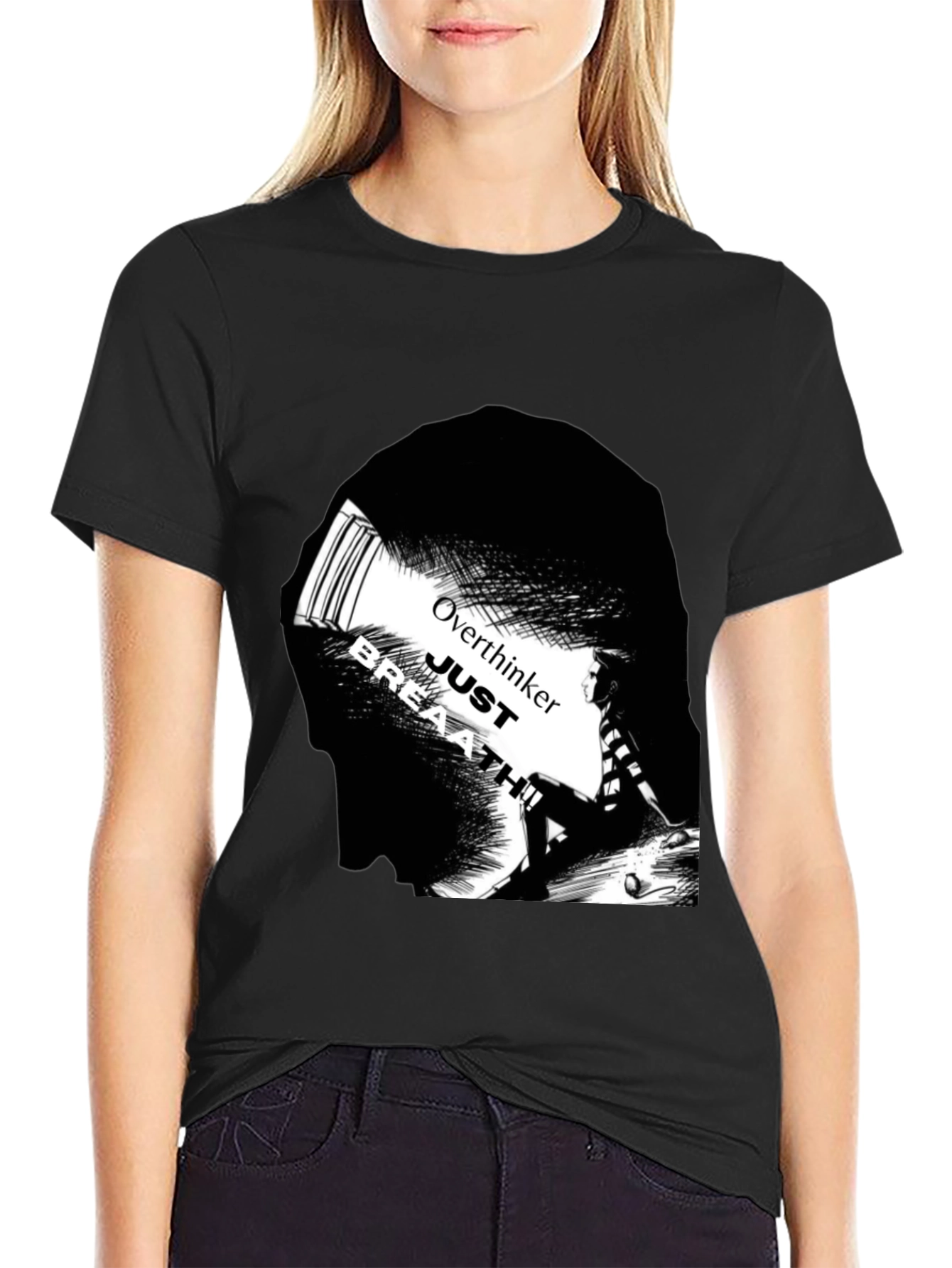Black Overthinker Just Breath T-Shirt - Black view 2