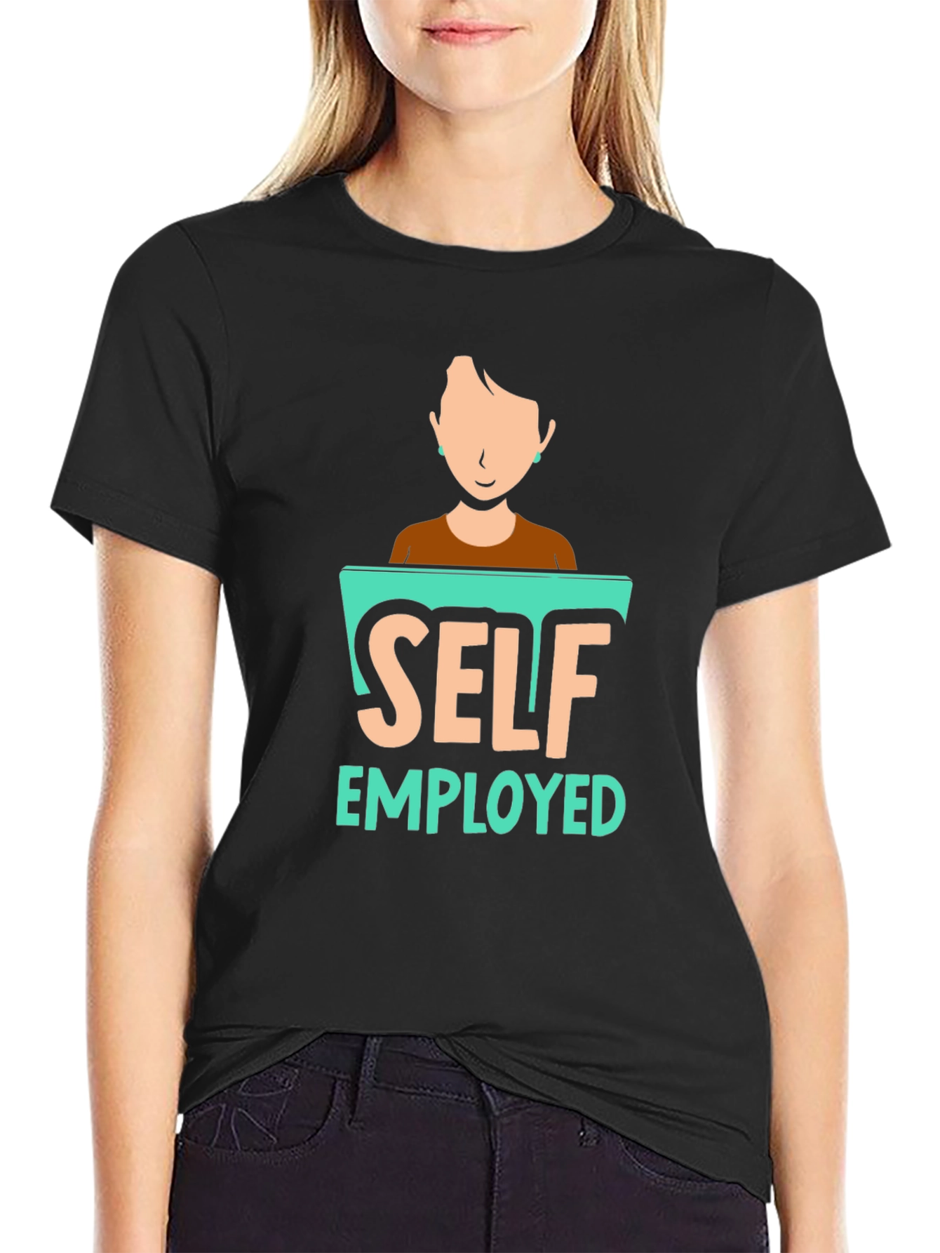 Black Self Employed Graphic T-Shirt, Black Cotton Blend view 2