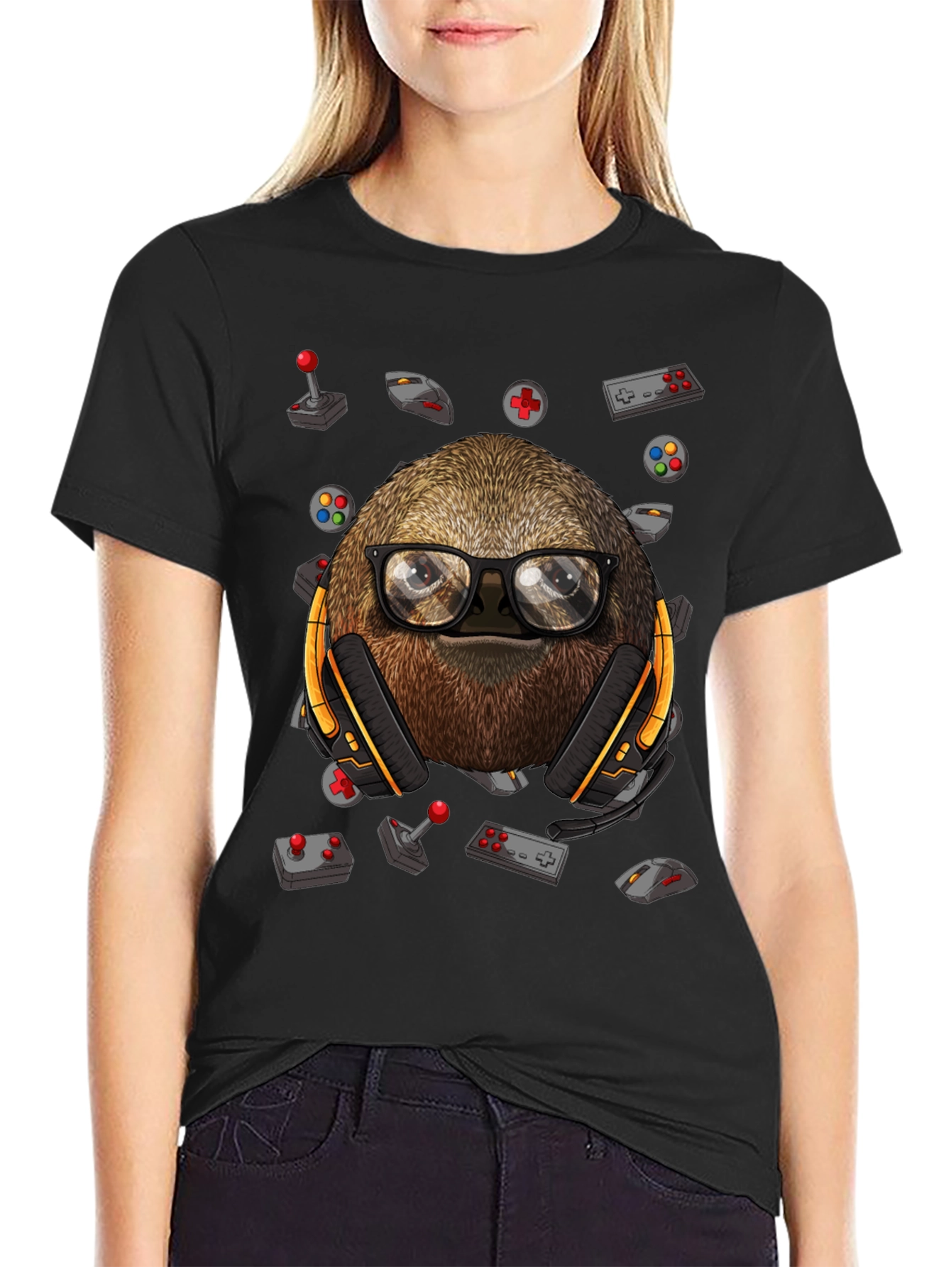 Black Gamer Sloth T-Shirt - Playful Graphic Tee view 2