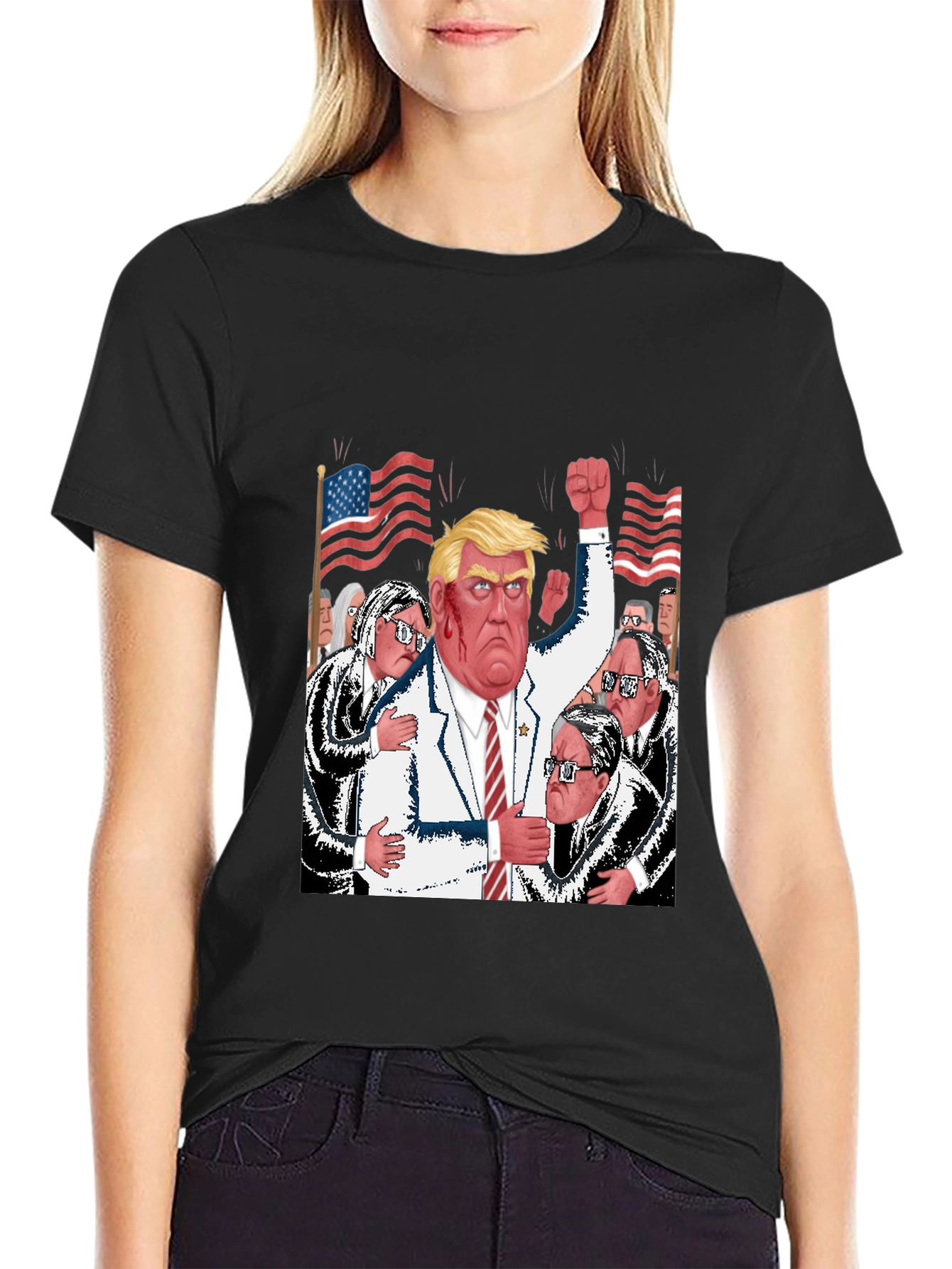 Black Trump Political Cartoon T-Shirt view 2