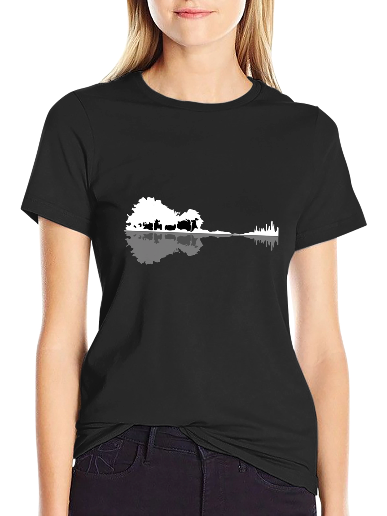 Black Guitar Landscape Graphic Tee - Stylish Black Shirt view 2