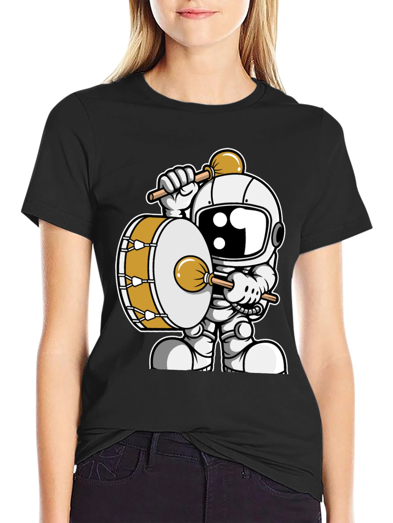 Black Astronaut Drummer T-Shirt - Space Musician Tee view 2