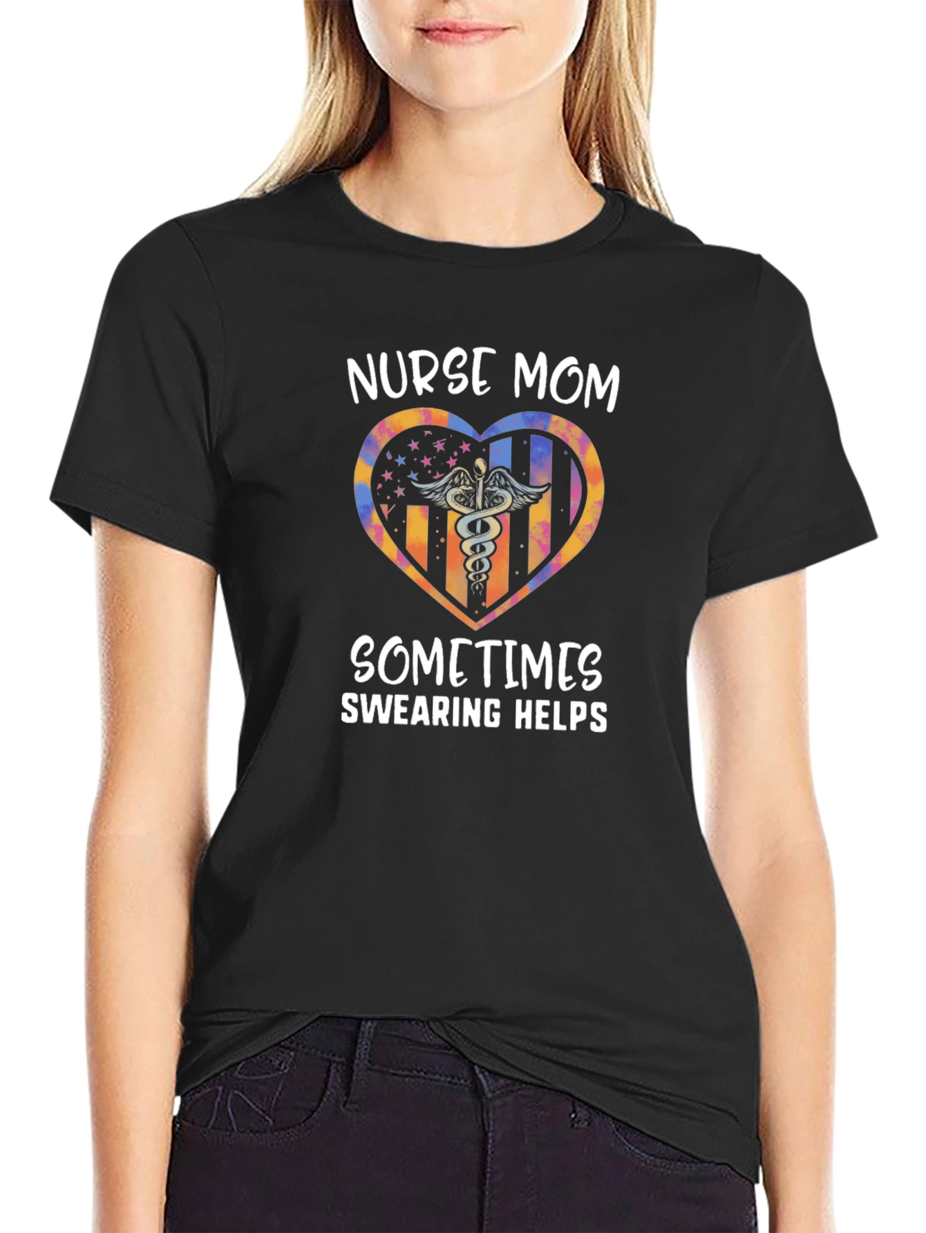 Black Nurse Mom Swearing Helps Graphic T-Shirt view 2