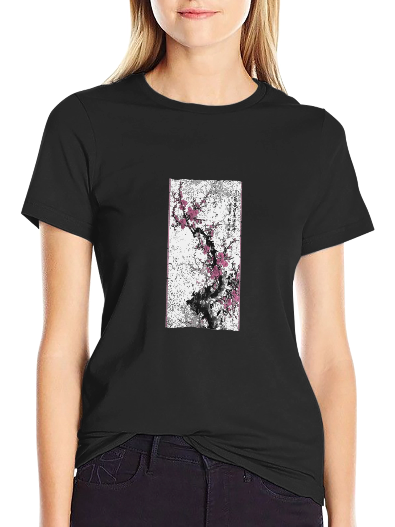 Black Black T-Shirt with Blossom Tree Graphic view 2