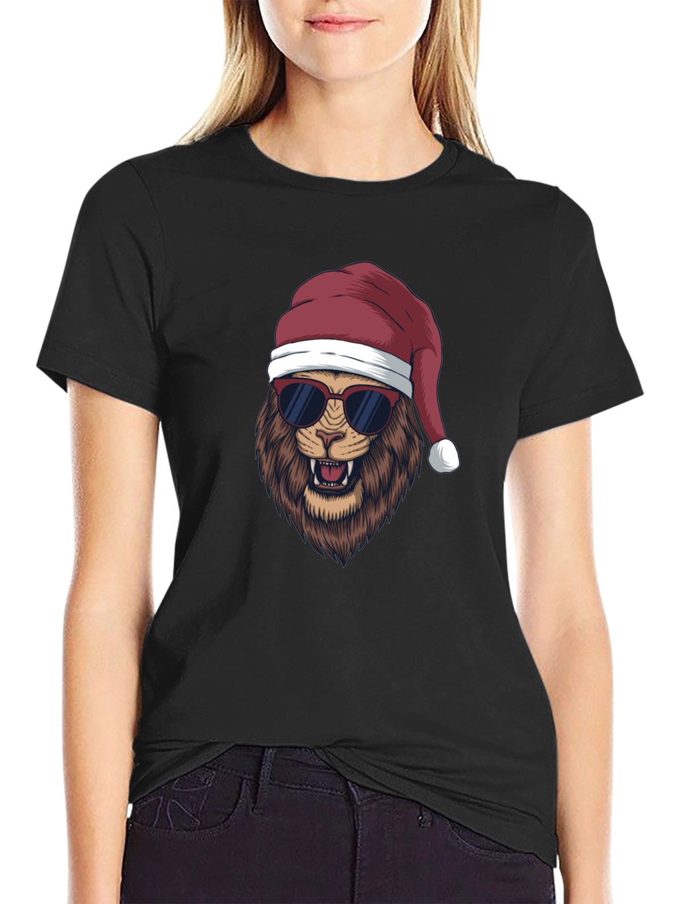 Black Cool Lion Christmas T-Shirt - Holiday Style view 2