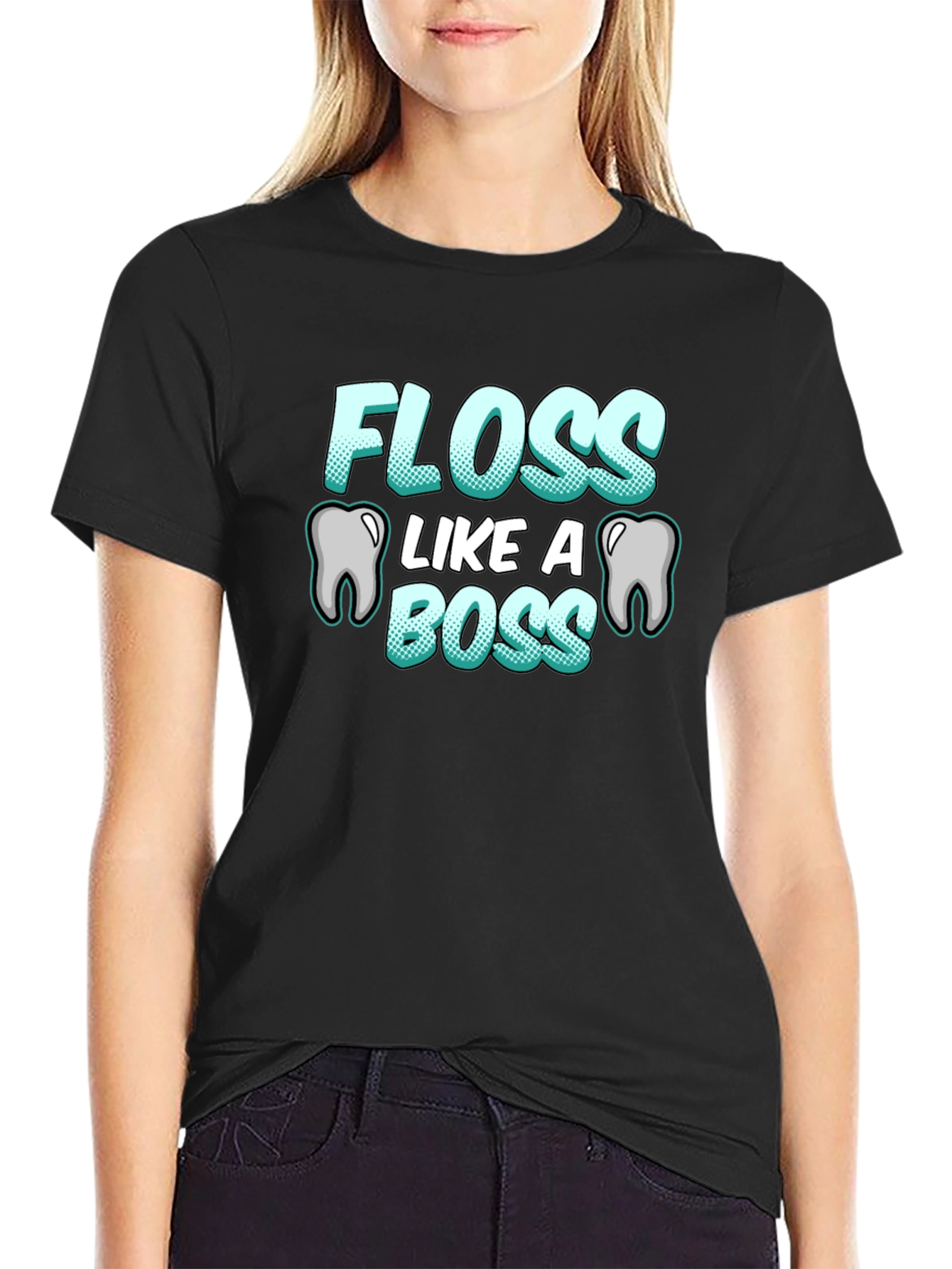 Black Floss Like A Boss T-Shirt Funny Dental Hygiene Tee view 2