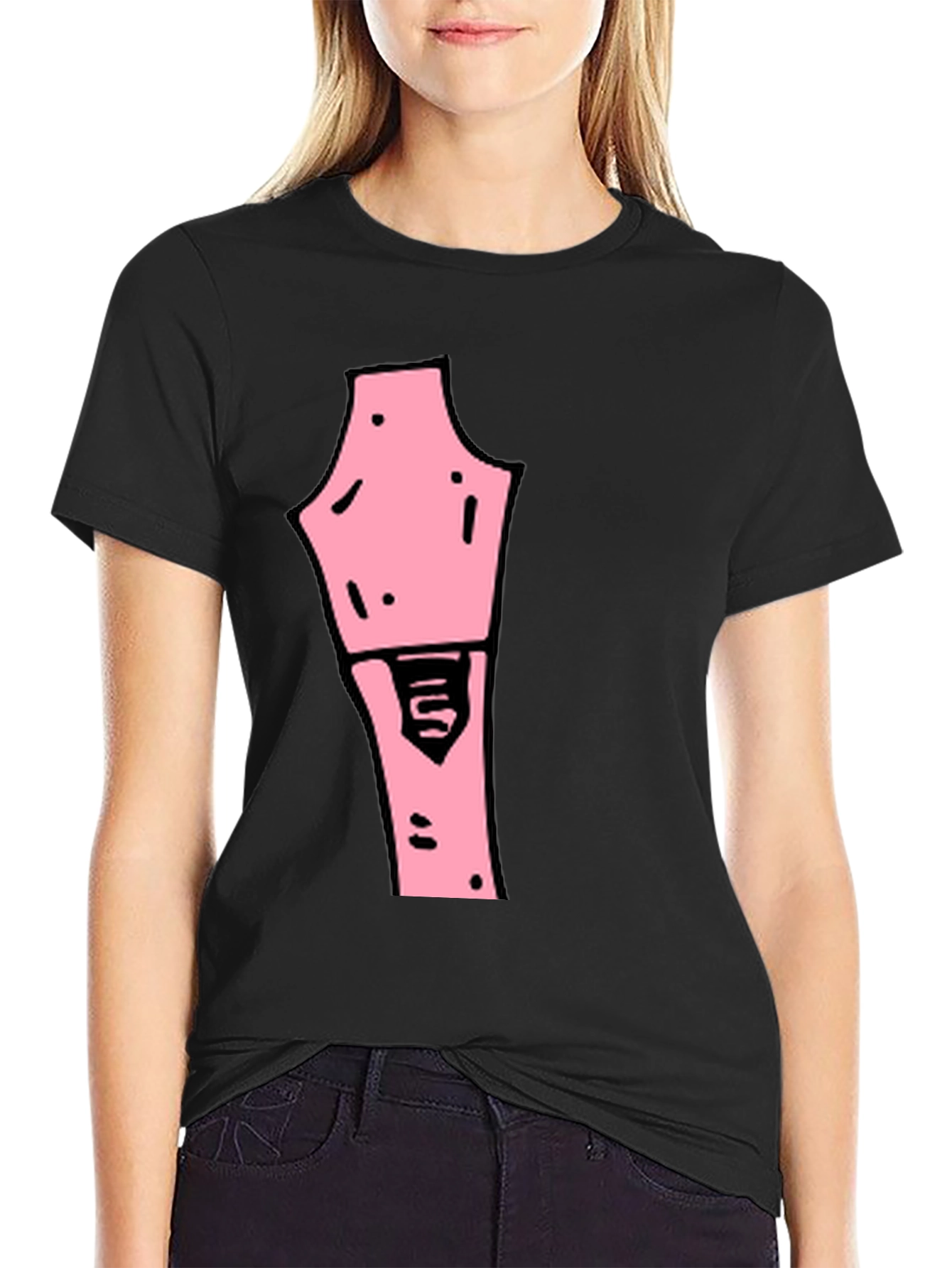 Black Unique Pink Graphic Print Black T-Shirt view 2