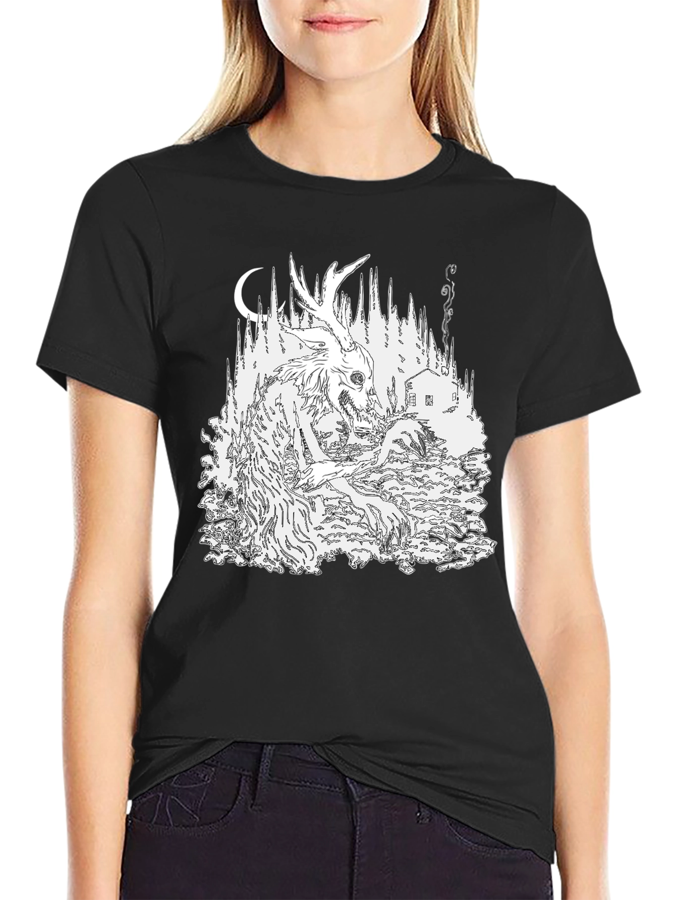 Black Monster Forest Graphic T-Shirt view 2