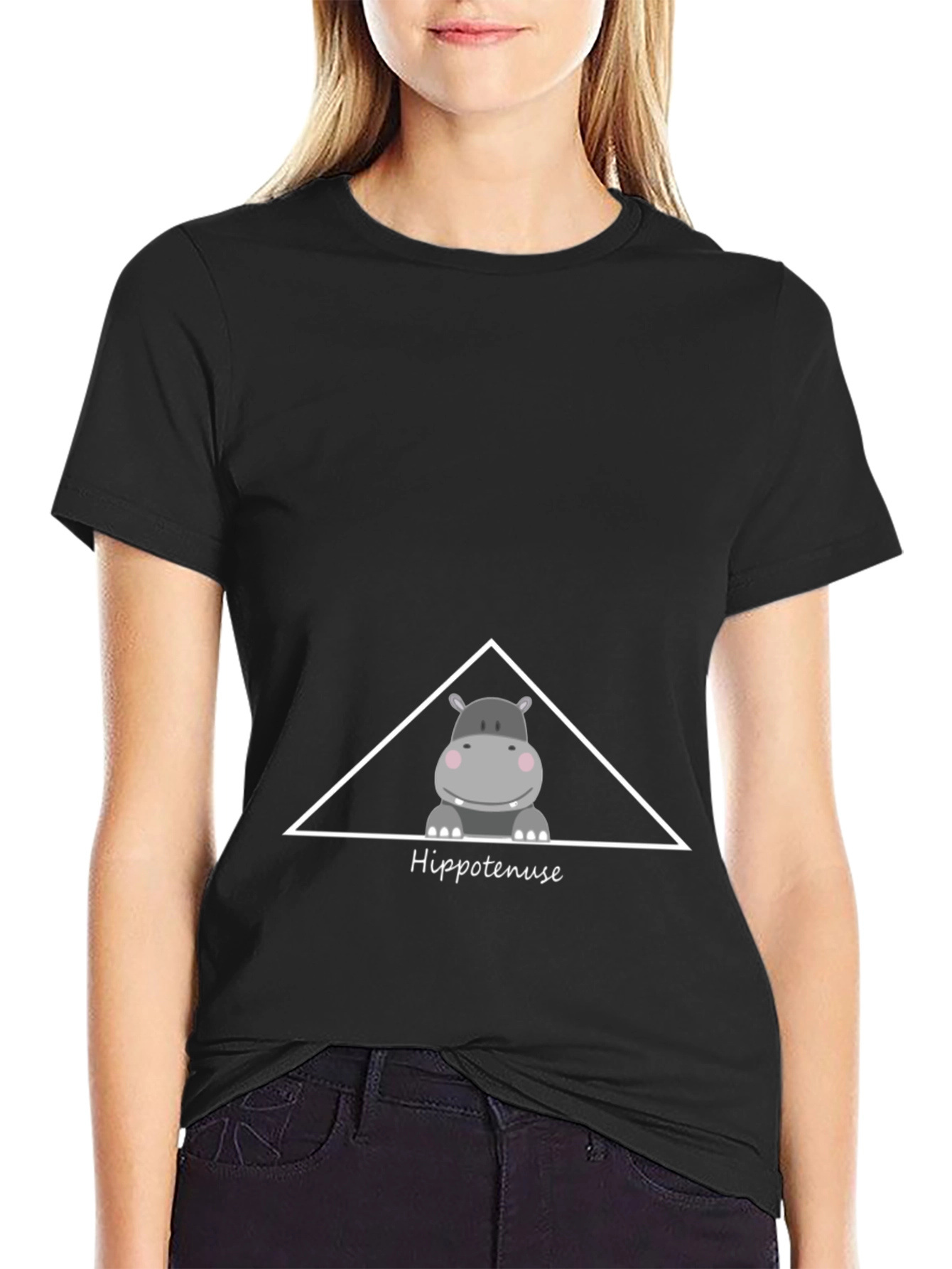 Black Hippo-tenuse T-Shirt - Funny Math Pun Graphic Tee view 2