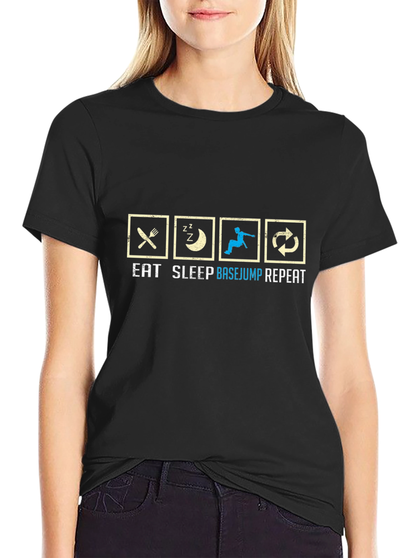 Black Eat Sleep Basejump Repeat T-Shirt view 2