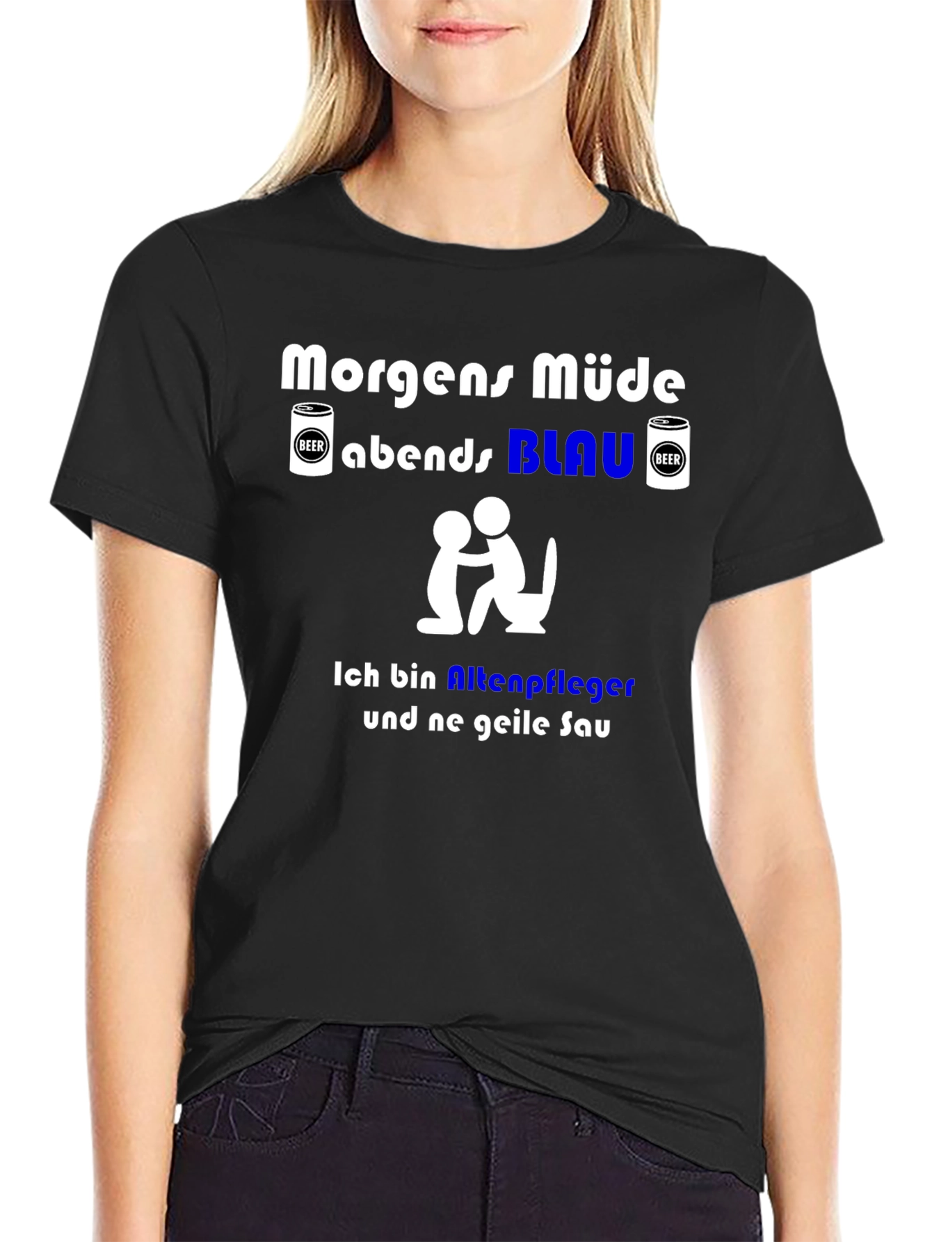 Black Funny German Slogan T-Shirt - Nursing Home Worker view 2