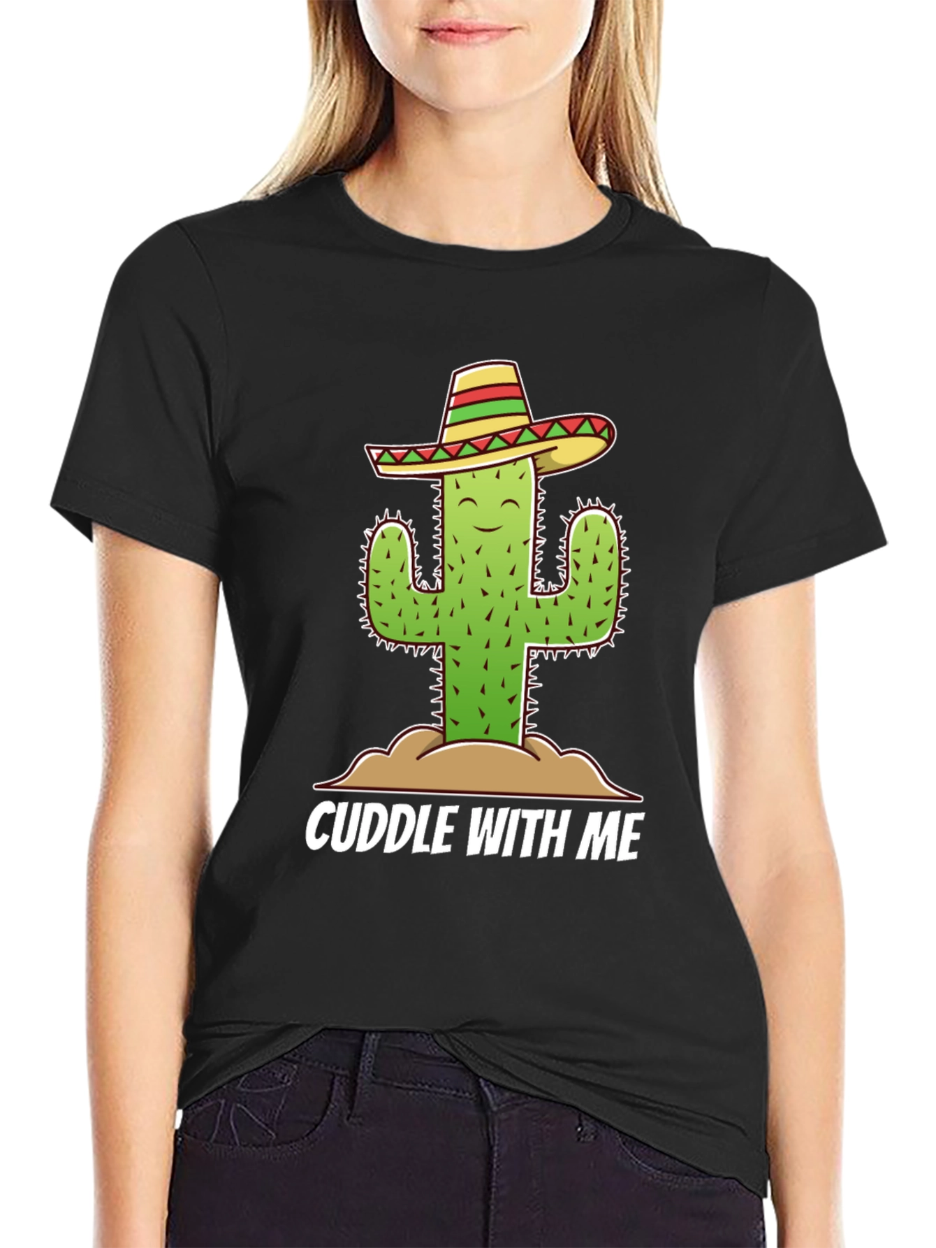 Black Cuddle Cactus T-Shirt - Funny Graphic Tee view 2